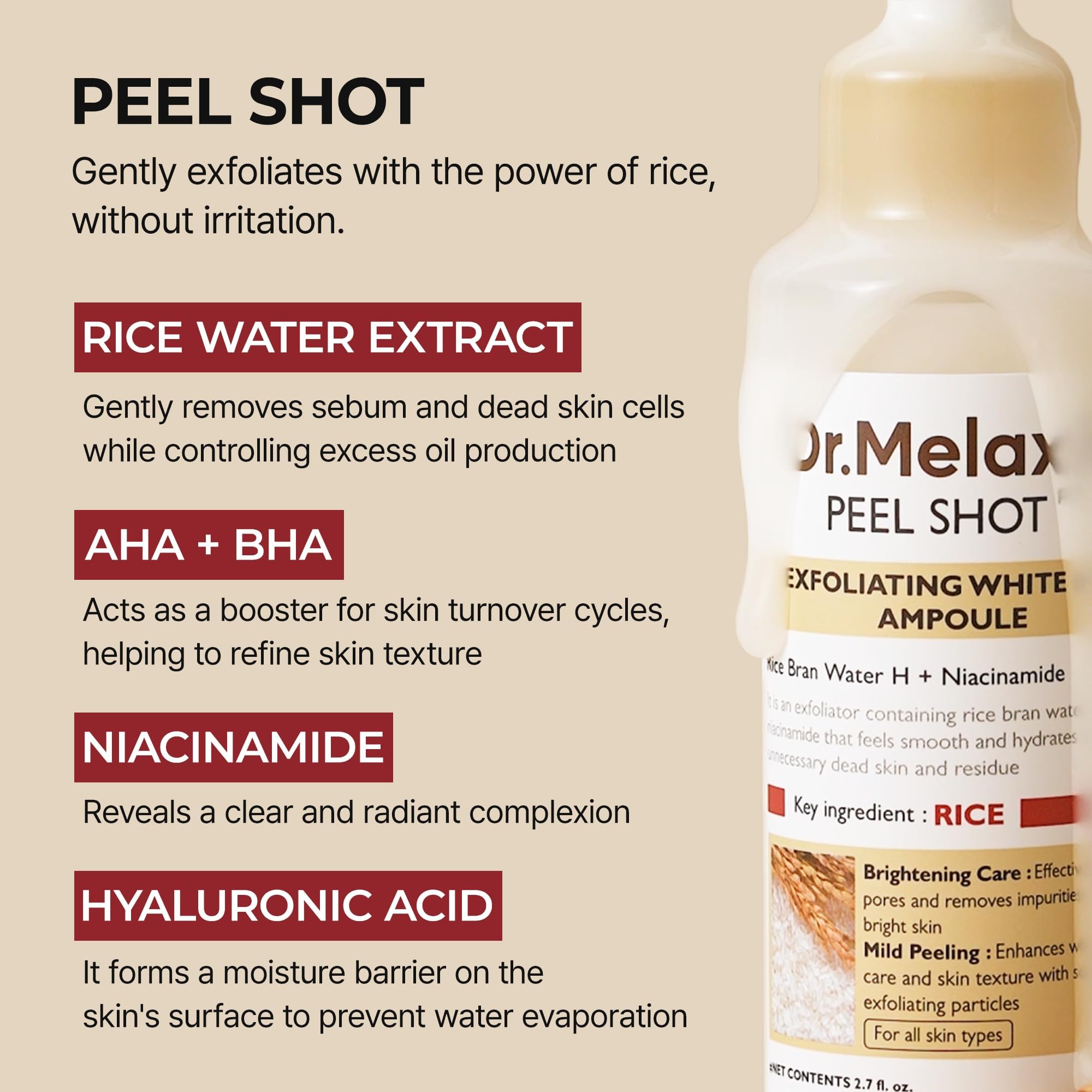 Dr. Melaxin Peel Shot Kojic Acid Turmeric Serum – Exfoliating Dark Spot Corrector with AHA/BHA & Niacinamide, Brightening & Even Tone Facial Serum (80ml / 2.70 fl oz)