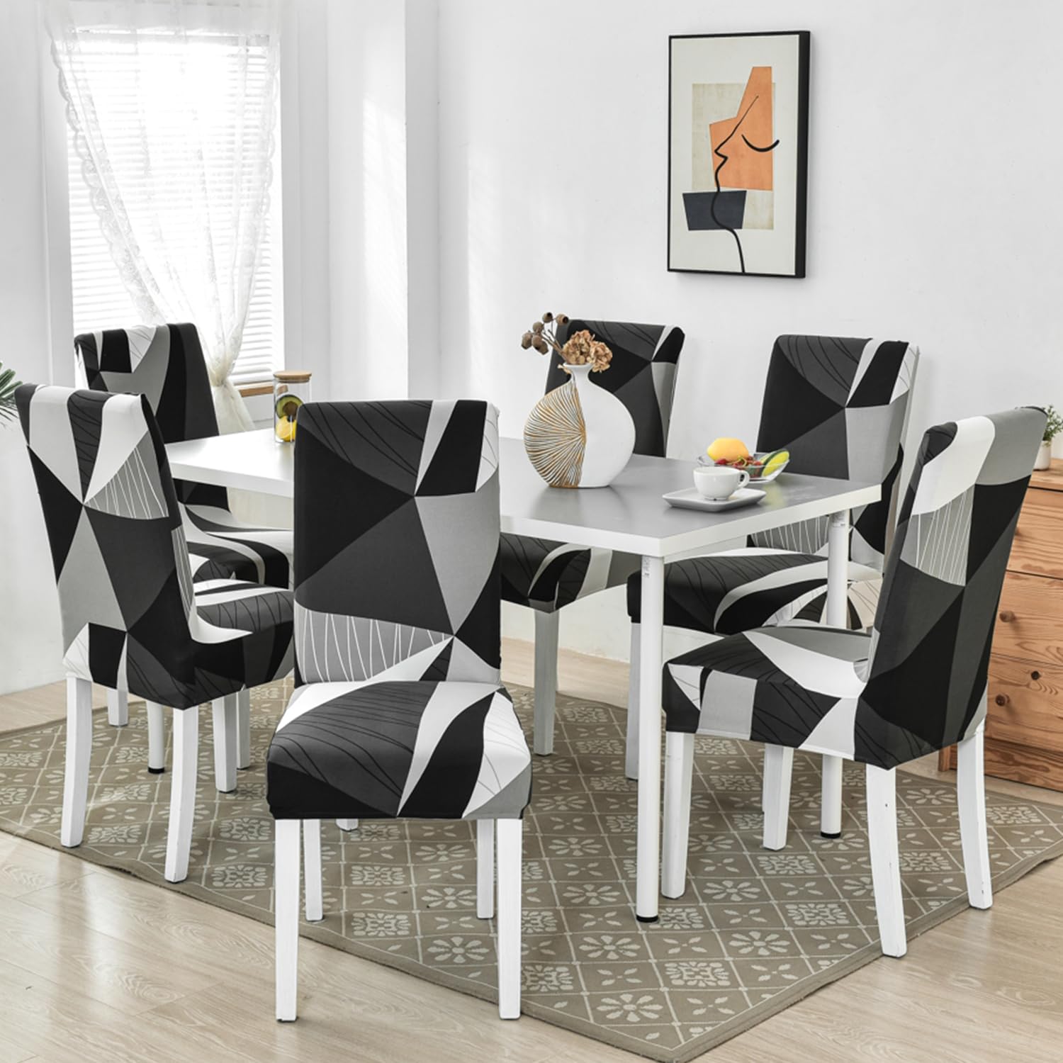HZDHCLH 6 Pack Chair Covers for Dining Room,Soft Spandex Removable Washable Anti-dust Seat Slipcover, Protector for Hotel,Office,Ceremony,Banquet Wedding Party(Beige, Set of 6)