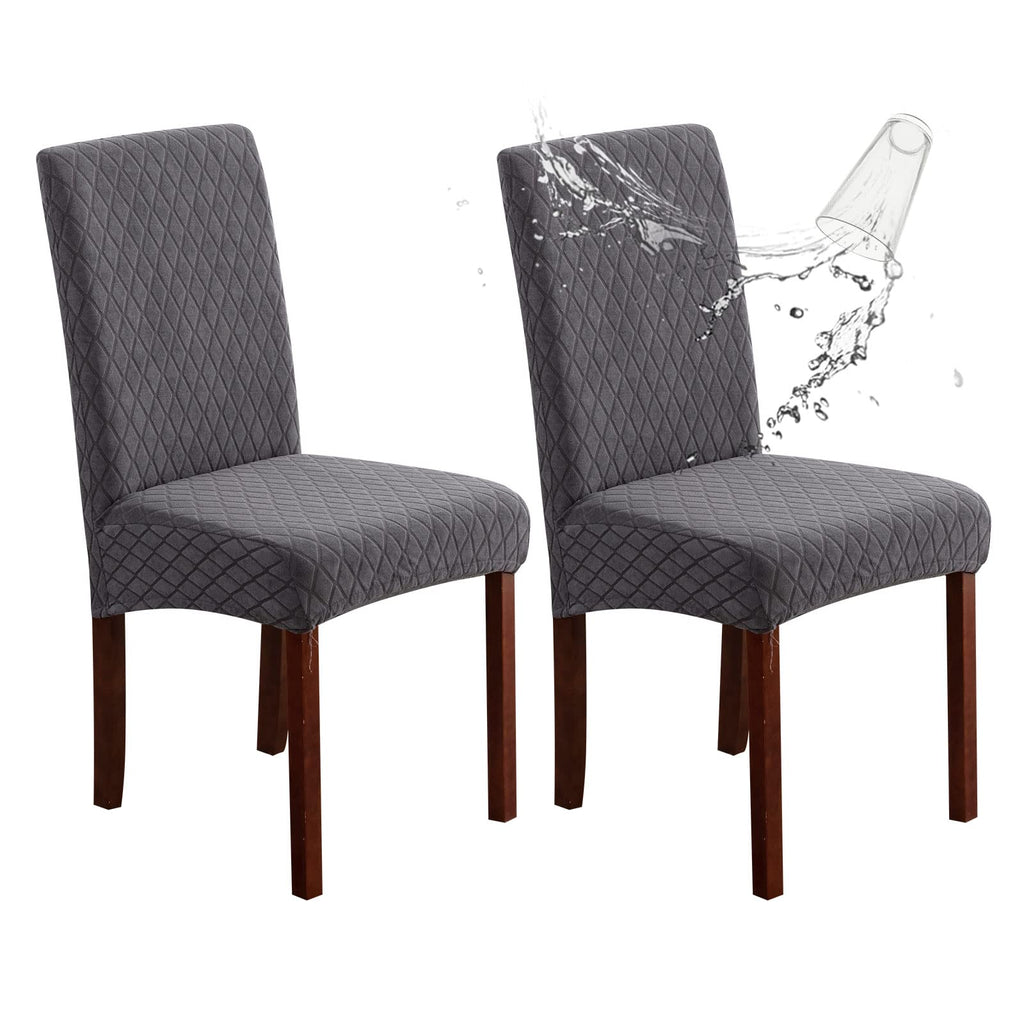 Genina Waterproof Chair Covers for Dining Room 6 Pack, Stretch Jacquard Dining Chair Cover Removable Washable Chair Protectors Cover for Kitchen, Home (Leaves-Warm Gray, 6 PCS)