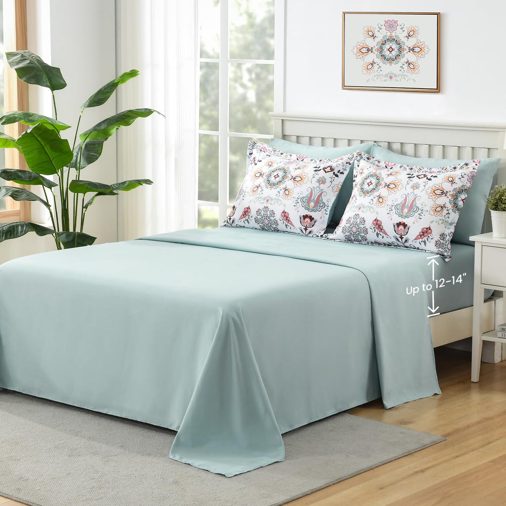 DHSFKBE 7 Piece Bed in a Bag Floral Comforter Set, Botanical Flowers Comforter and Sheet Set, Soft Microfiber Lightweight Bedding Comforter Set for All Season(Dark Floral, King)