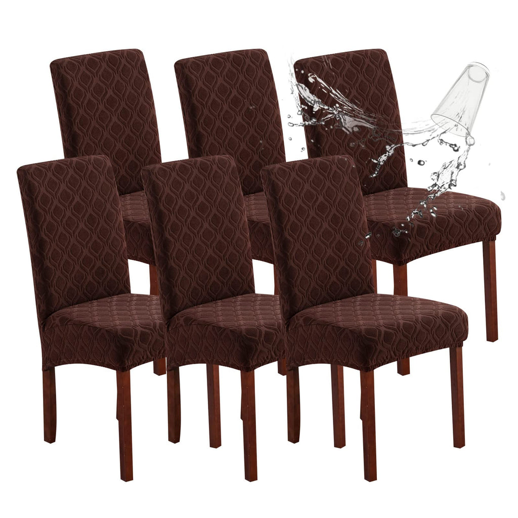 Genina Waterproof Chair Covers for Dining Room 6 Pack, Stretch Jacquard Dining Chair Cover Removable Washable Chair Protectors Cover for Kitchen, Home (Leaves-Warm Gray, 6 PCS)