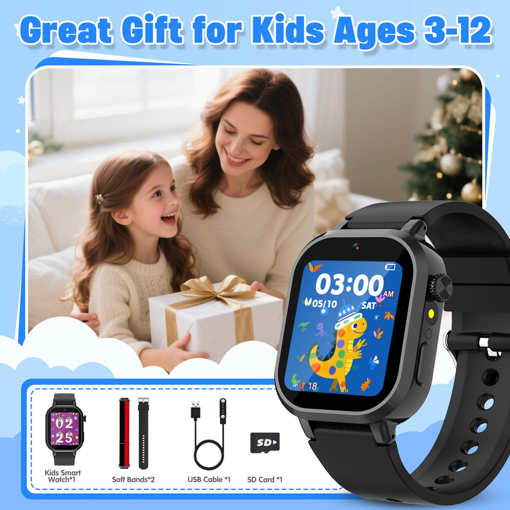 Wiszodet Kids Waterproof Smart Watch Boys Gift Age 3-12 with 39 Game HD Touch Screen Music Player Video Camera Pedometer Alarm Clock Birthday Gift for 6 7 8 9 Year Olds Blue