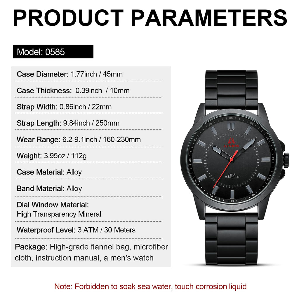 LN LENQIN Mens Watches Waterproof Stainless Steel Watch for Men Analog Quartz Fashion Business Designer Wristwatch