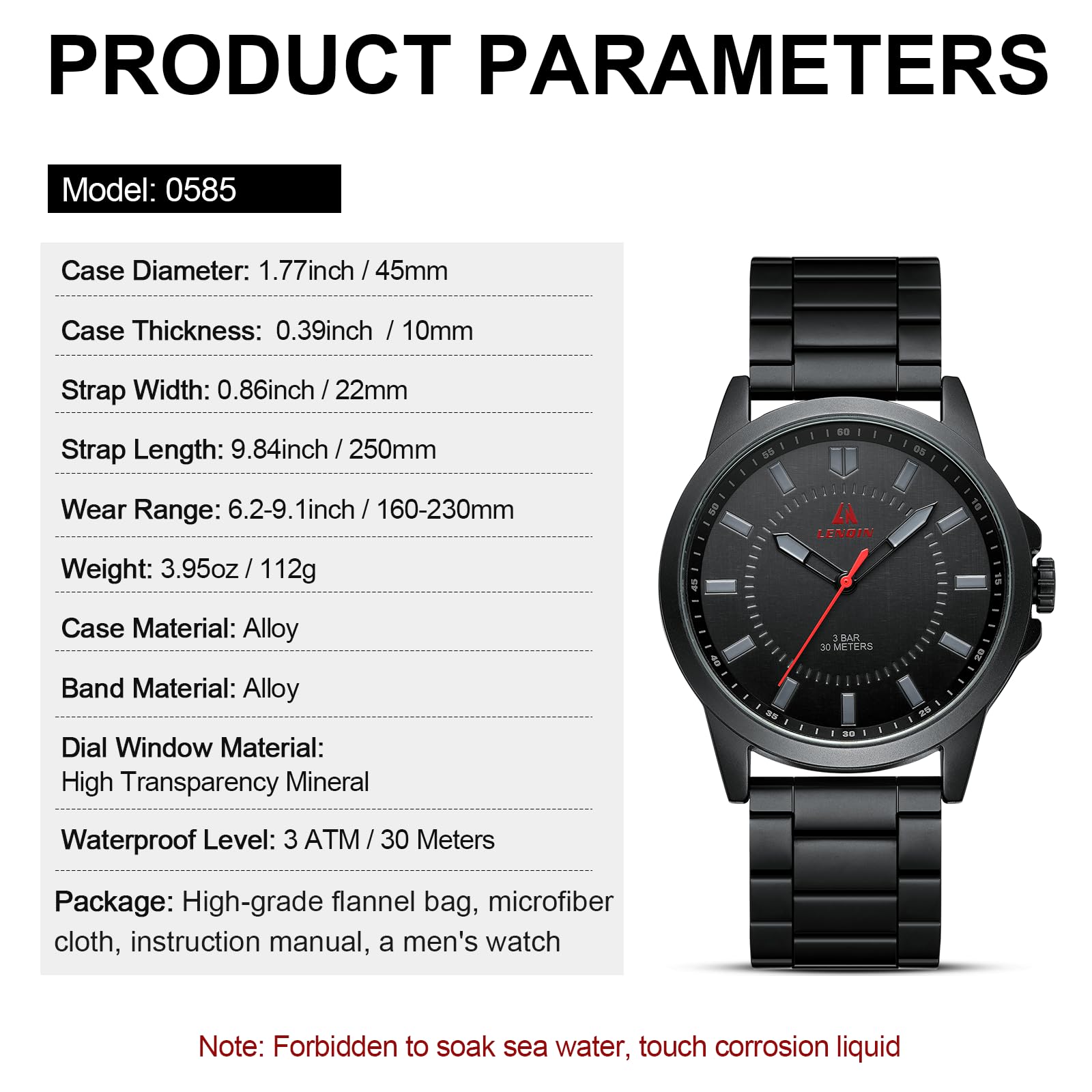 LN LENQIN Mens Watches Waterproof Stainless Steel Watch for Men Analog Quartz Fashion Business Designer Wristwatch