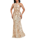 Cololura Women Sexy Elegant Sequin Tassel Off Shoulder Halter Bodycon Maxi Dress Party Evening Gown Formal Dress