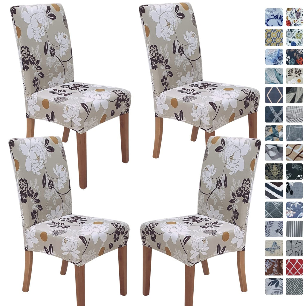 SPRINGRICO Chair Covers for Dining Room 6 Pack, Stretch Dining Chair Cover, Washable Spandex Kitchen Parsons Chair Slipcovers, Removable Seat Protector for Home or Party (Set of 6, Floral Beige)