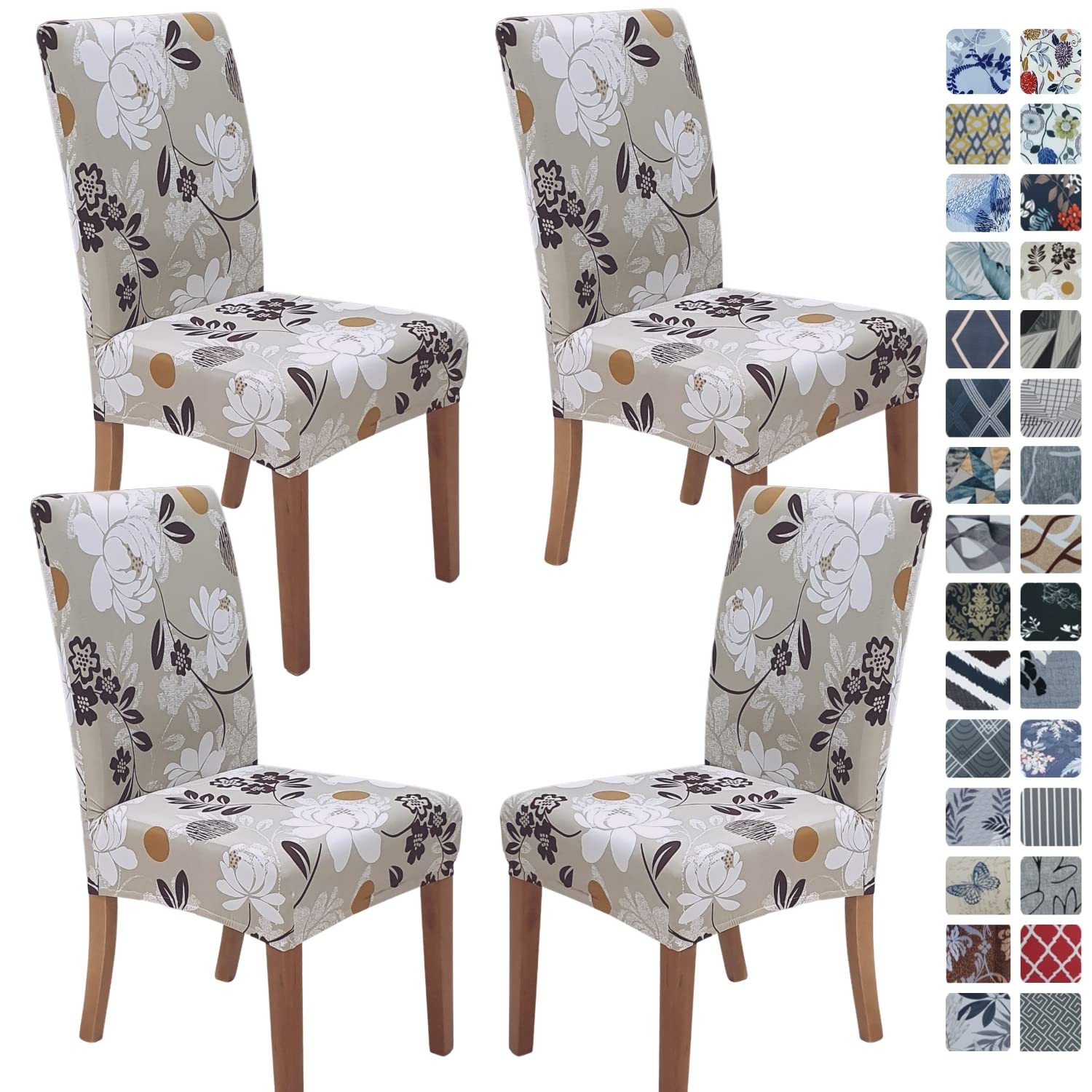 SPRINGRICO Chair Covers for Dining Room 6 Pack, Stretch Dining Chair Cover, Washable Spandex Kitchen Parsons Chair Slipcovers, Removable Seat Protector for Home or Party (Set of 6, Floral Beige)