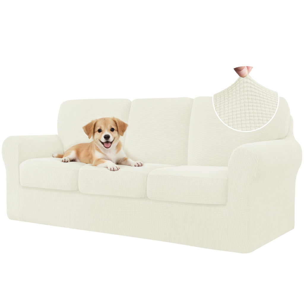 CHUN YI 7 Piece Couch Covers Sofa Covers Washable, Stretch Sofa Slipcovers for 3 Cushion Couch with Seperate Backrest and Cushion Covers, Anti Slip Furniture Protector for Dogs Pets (Large, Grey)
