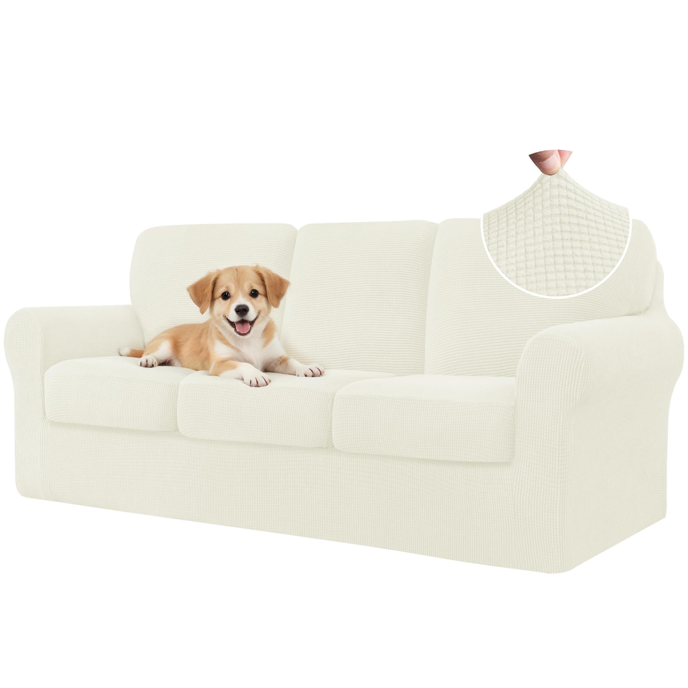 CHUN YI 7 Piece Couch Covers Sofa Covers Washable, Stretch Sofa Slipcovers for 3 Cushion Couch with Seperate Backrest and Cushion Covers, Anti Slip Furniture Protector for Dogs Pets (Large, Grey)
