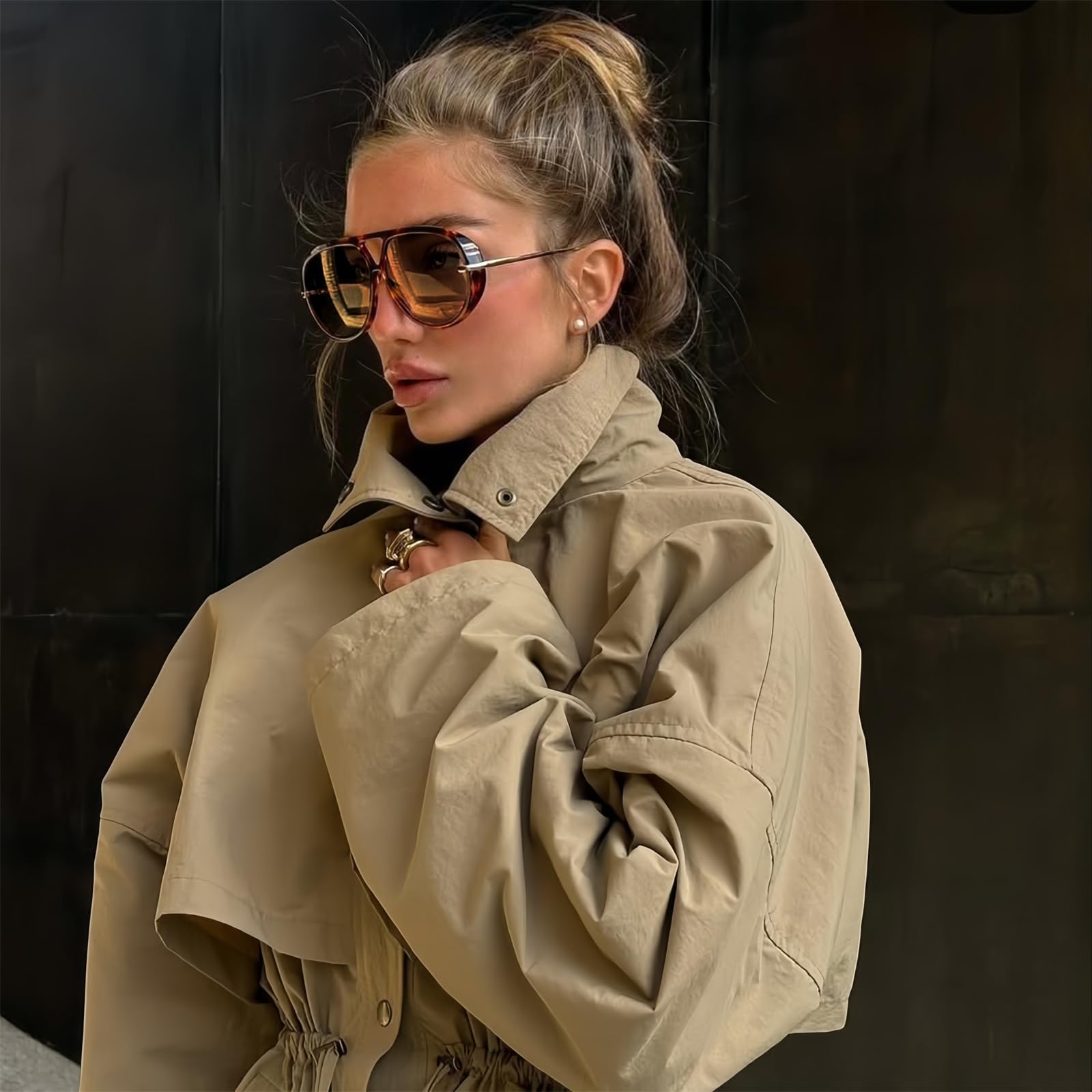 GUVIVI Retro Gold Aviator Sunglasses for Women Men, 2026 Metal Oversized 70s Aviators Black Vacation Beach Sun Glasses