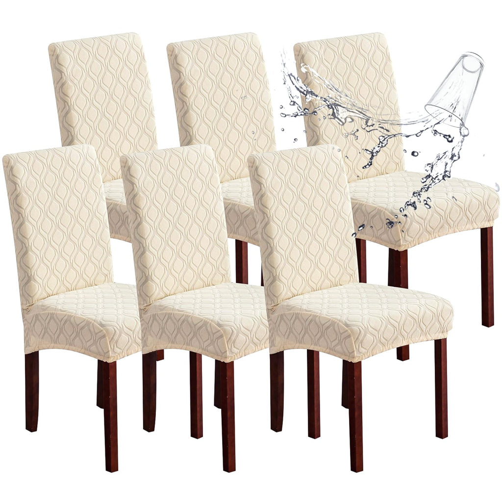 Genina Waterproof Chair Covers for Dining Room 6 Pack, Stretch Jacquard Dining Chair Cover Removable Washable Chair Protectors Cover for Kitchen, Home (Leaves-Warm Gray, 6 PCS)