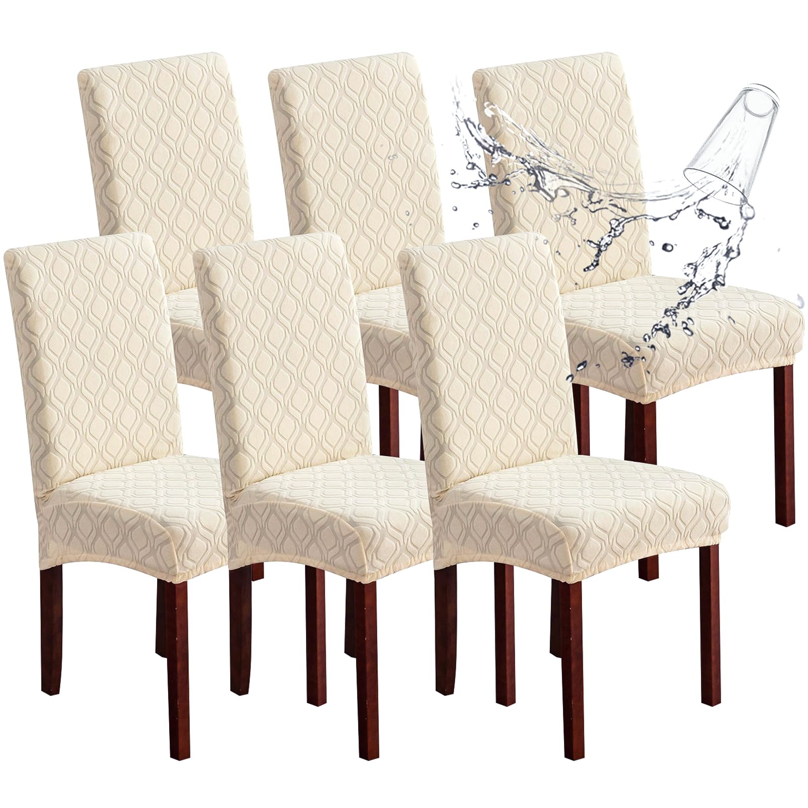 Genina Waterproof Chair Covers for Dining Room 6 Pack, Stretch Jacquard Dining Chair Cover Removable Washable Chair Protectors Cover for Kitchen, Home (Leaves-Warm Gray, 6 PCS)