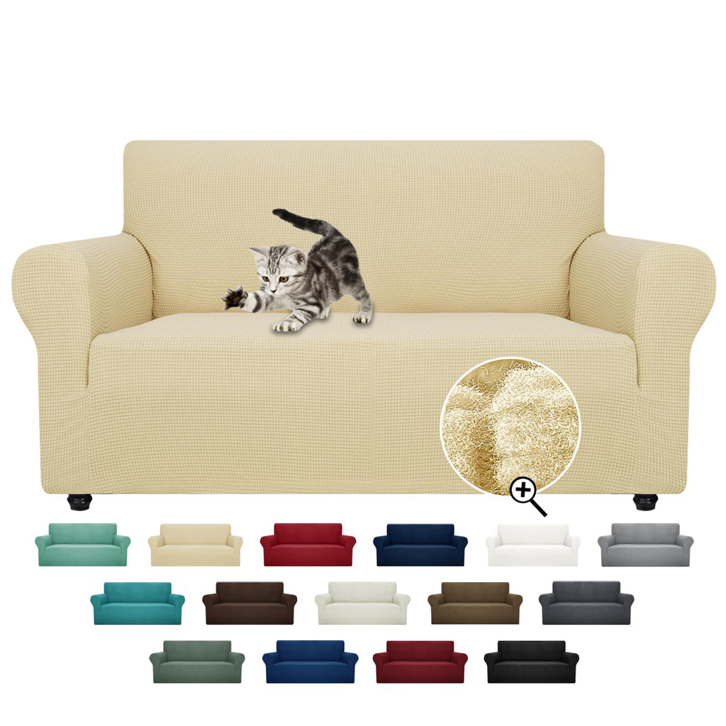 ZNSAYOTX Super Stretch Chair Slipcover (30"-47"), New Striped Sofa Chair Covers for Living Room, Dogs Pet Friendly Anti-Slip Chair Protector Spandex Armchair Slipcovers (Beige, Chair)