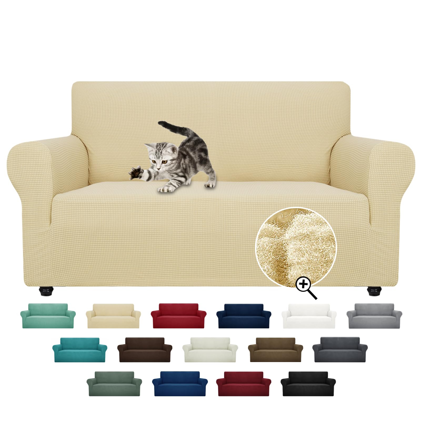 ZNSAYOTX Super Stretch Chair Slipcover (30"-47"), New Striped Sofa Chair Covers for Living Room, Dogs Pet Friendly Anti-Slip Chair Protector Spandex Armchair Slipcovers (Beige, Chair)