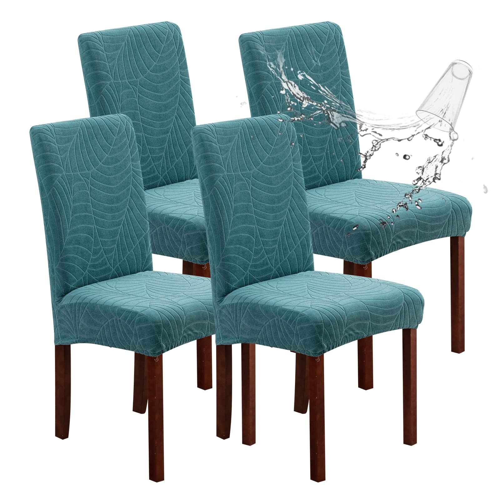 Genina Waterproof Chair Covers for Dining Room 6 Pack, Stretch Jacquard Dining Chair Cover Removable Washable Chair Protectors Cover for Kitchen, Home (Leaves-Warm Gray, 6 PCS)