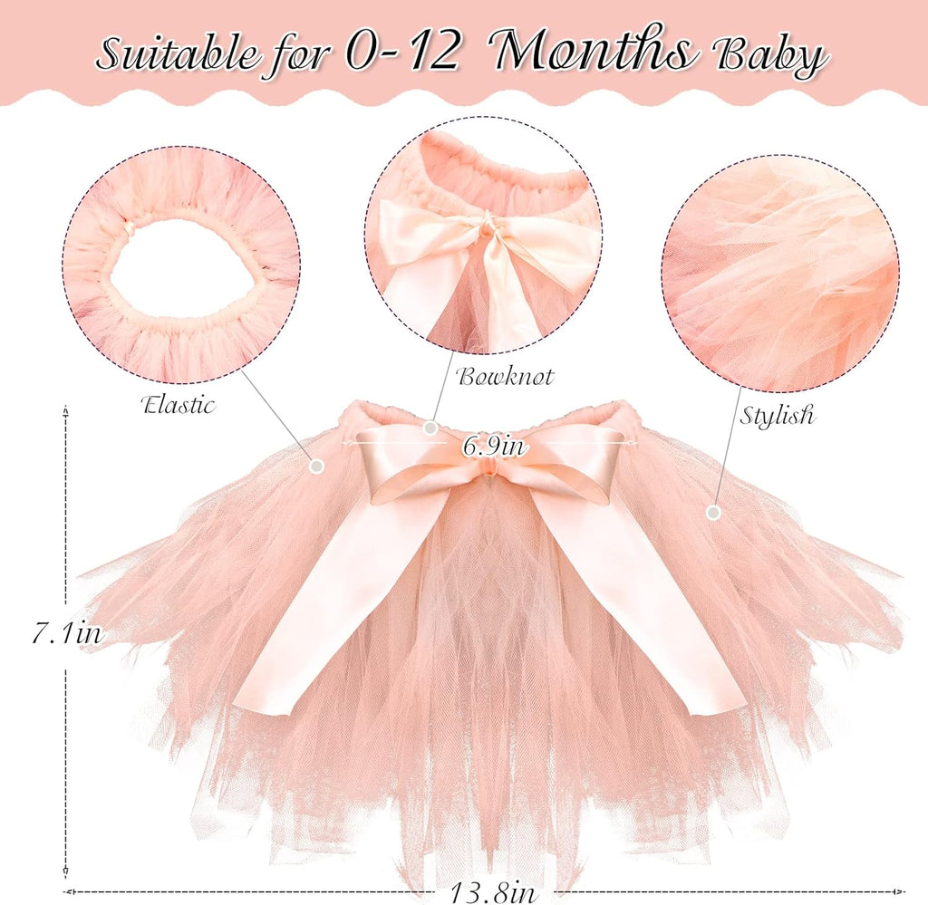 4 PCS Newborn Photography Props Outfits-BabyTutu Skirt Cute Bow Headdress and Lace Rompers Flower Headband Sets for Infants Girl Boy