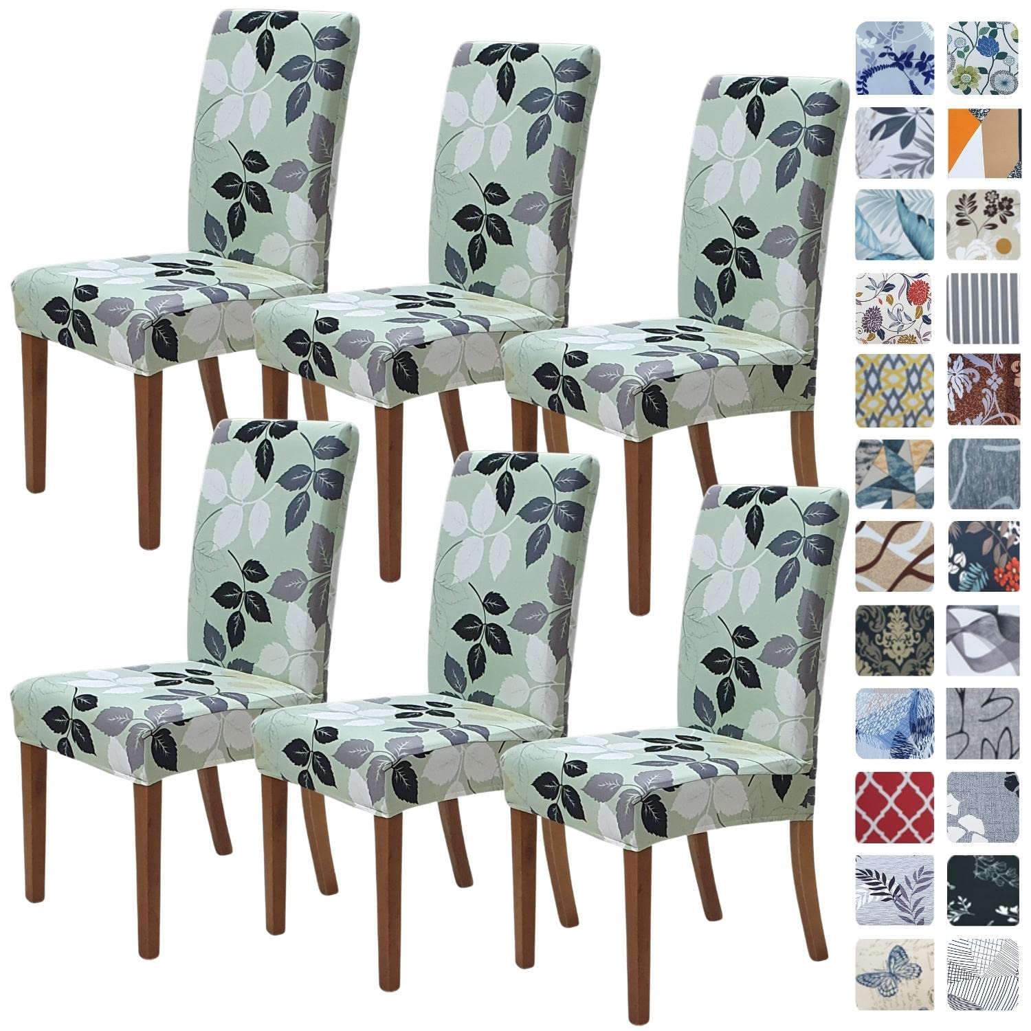 SPRINGRICO Chair Covers for Dining Room 6 Pack, Stretch Dining Chair Cover, Washable Spandex Kitchen Parsons Chair Slipcovers, Removable Seat Protector for Home or Party (Set of 6, Floral Beige)