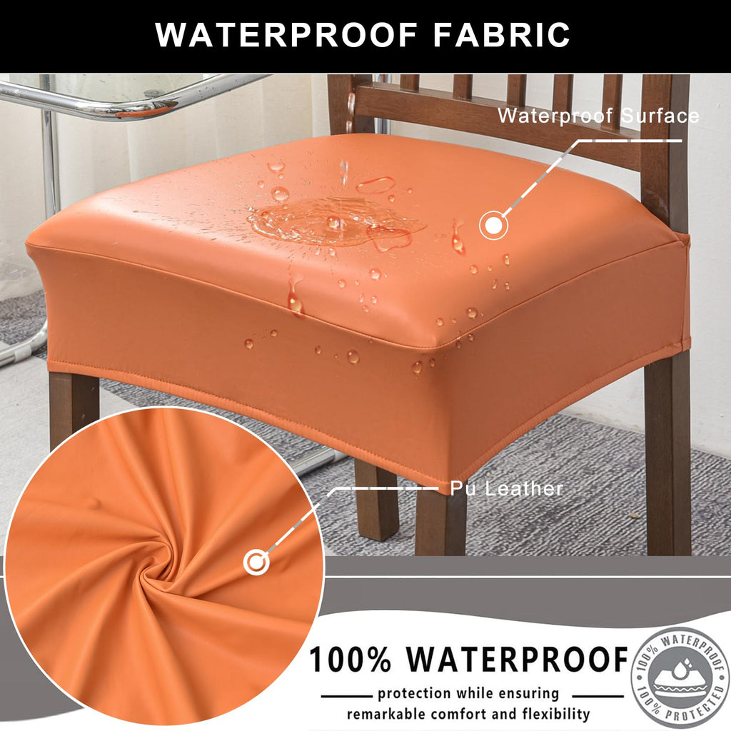 NILUOH Waterproof Seat Covers for Dining Room Chairs Set of 6, Pu Leather Chair Seat Slipcovers Dining Chair Cover Removable Washable Chair Protctor Cover, Rear Covers (PU-Coffee)