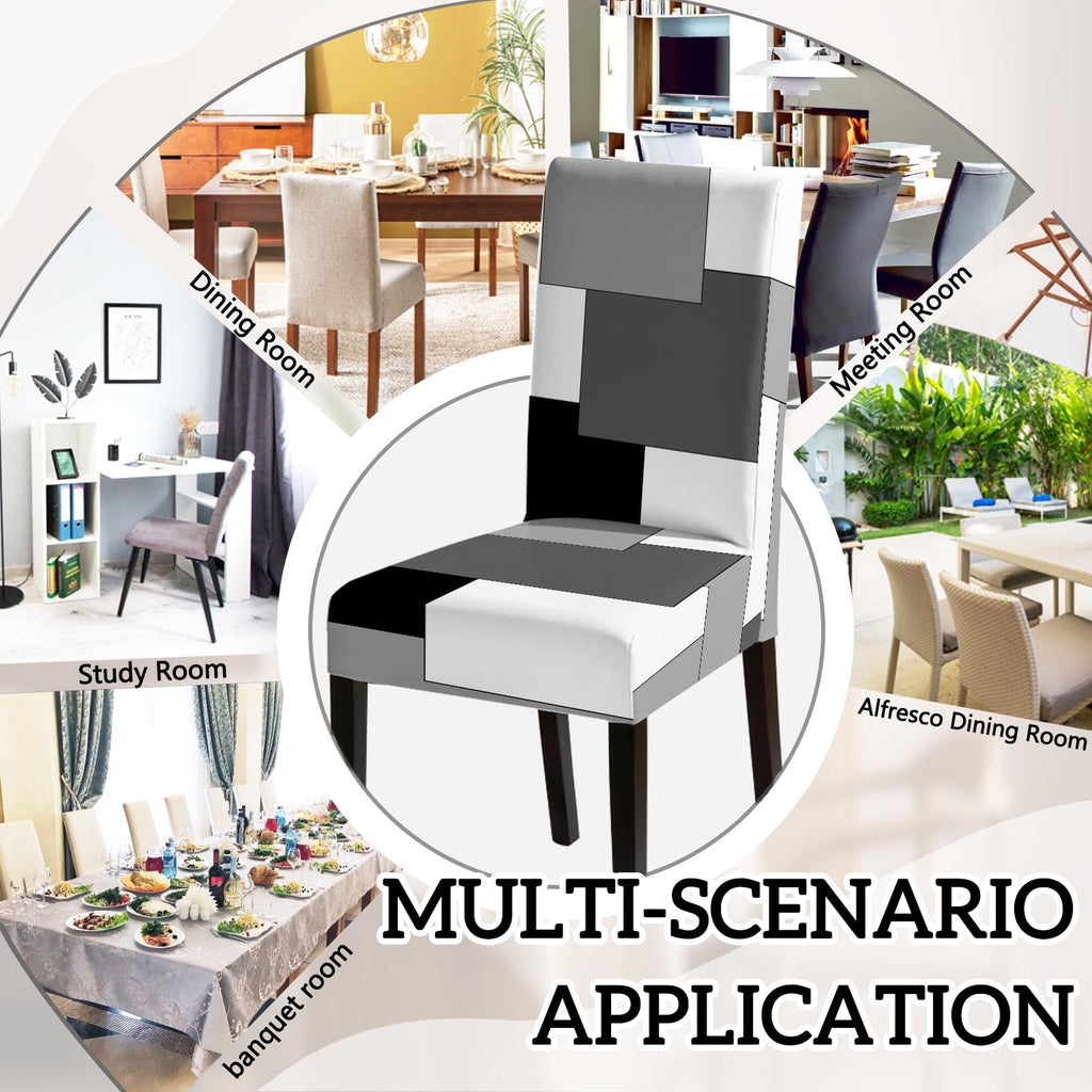 MCALK Geometric Navy Blue Chair Covers Set of 4 and Table Runner,Stretch Navy Blue Chair Slipcovers for Kitchen,Washable Removable Chair Protector Modern Chair Covers for Dining Room