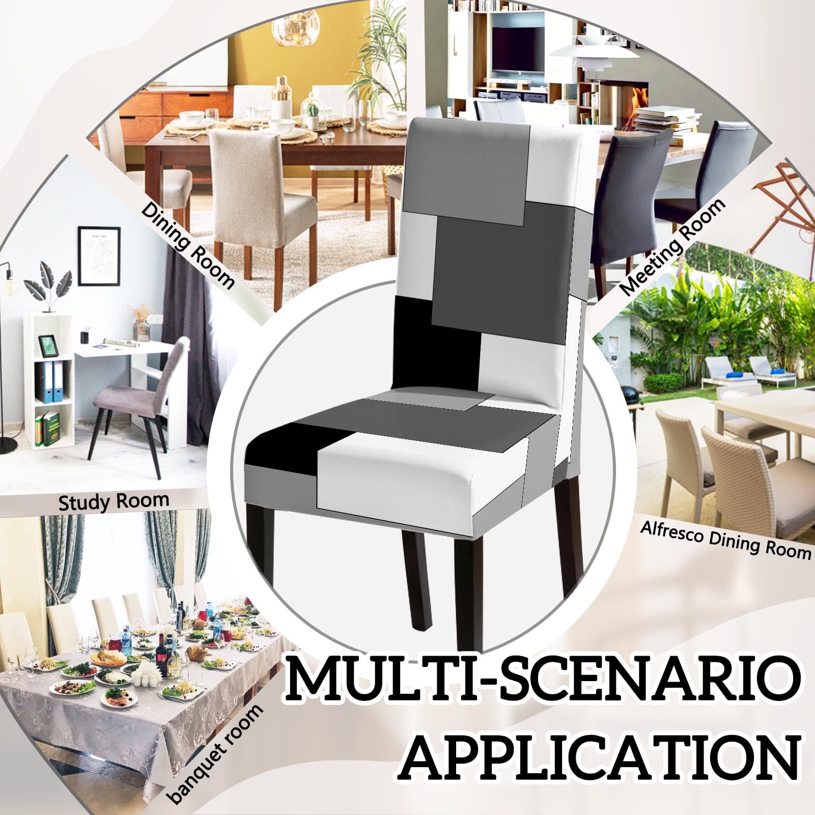 MCALK Geometric Navy Blue Chair Covers Set of 4 and Table Runner,Stretch Navy Blue Chair Slipcovers for Kitchen,Washable Removable Chair Protector Modern Chair Covers for Dining Room