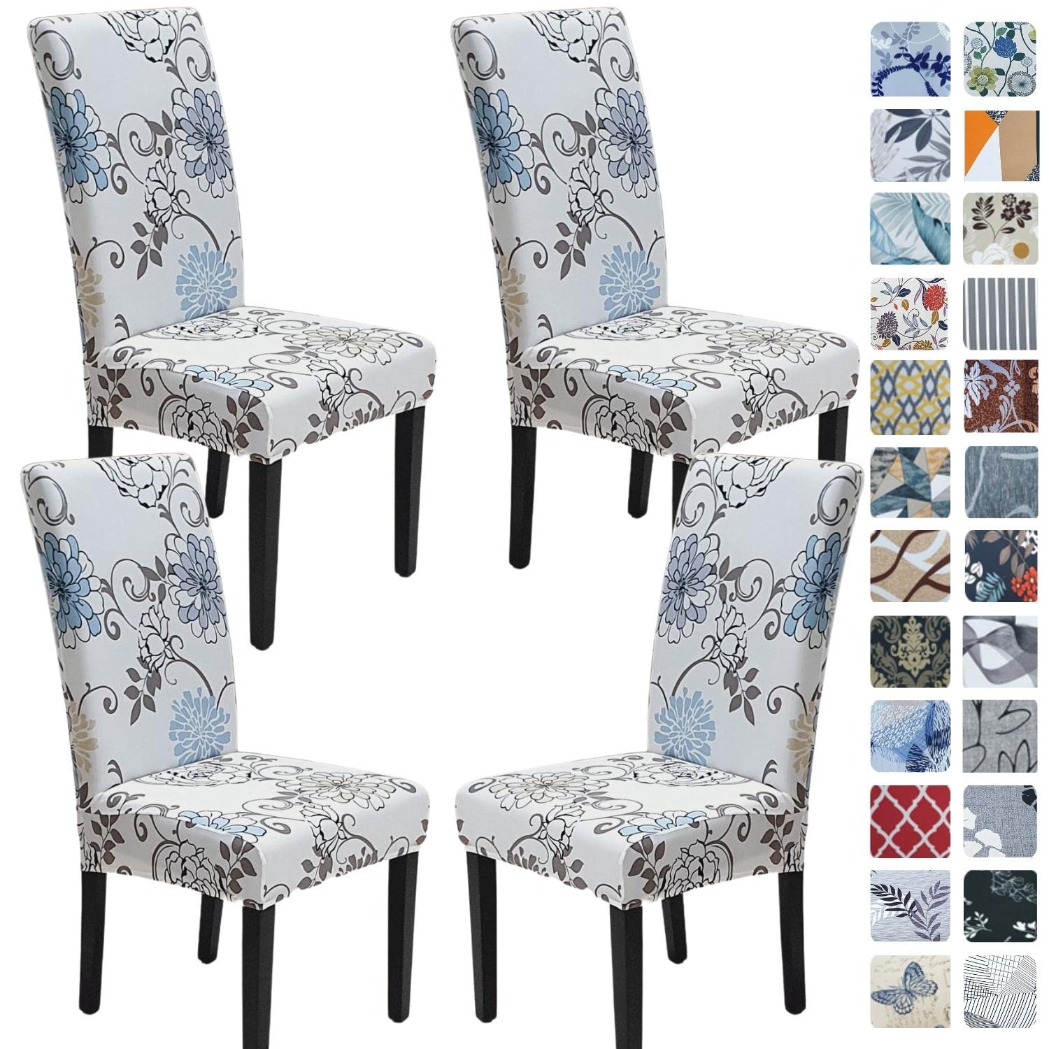 SPRINGRICO Chair Covers for Dining Room 6 Pack, Stretch Dining Chair Cover, Washable Spandex Kitchen Parsons Chair Slipcovers, Removable Seat Protector for Home or Party (Set of 6, Floral Beige)