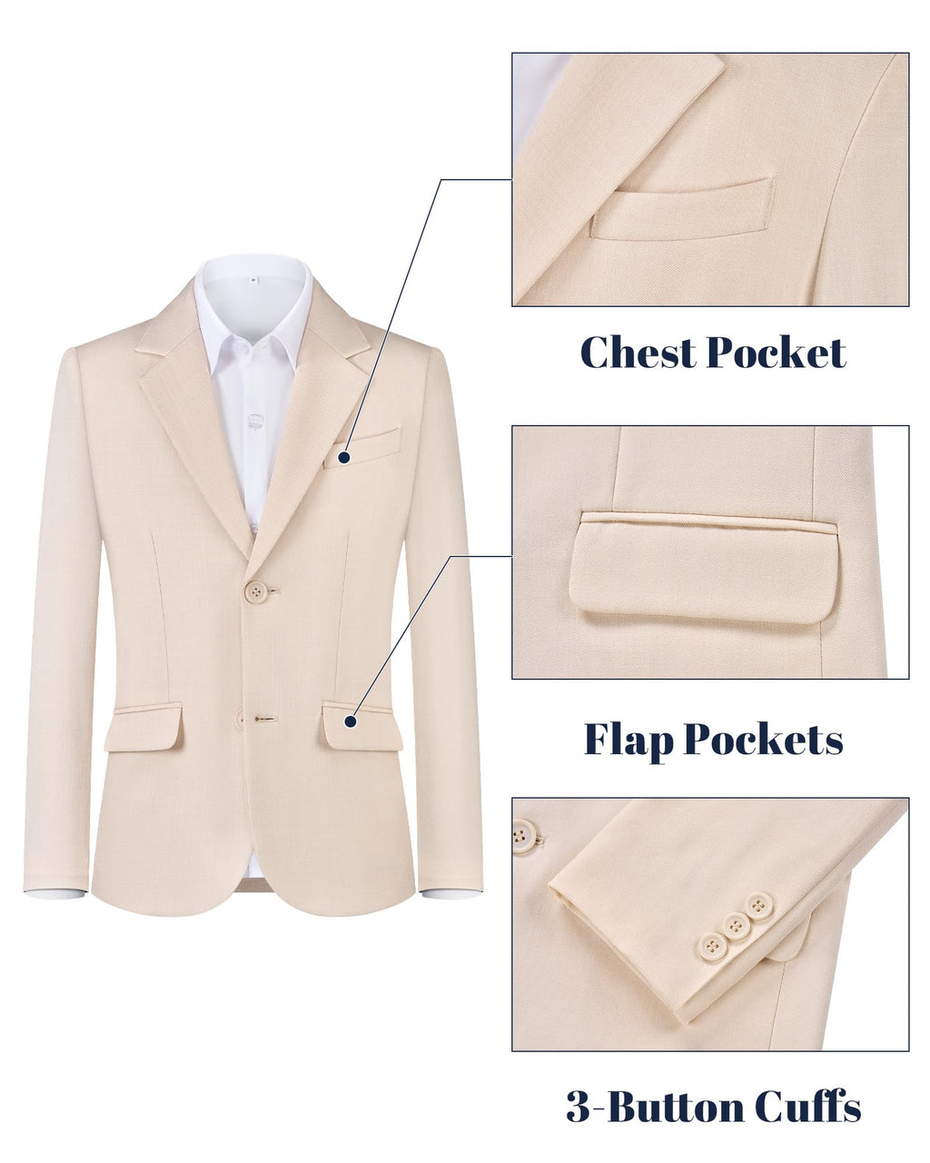 WULFUL Boys' Slim Fit Suit 3 Pieces:Jacket, Pants, Shirt,Summer Suit Set for Teens Boys Wedding Beach