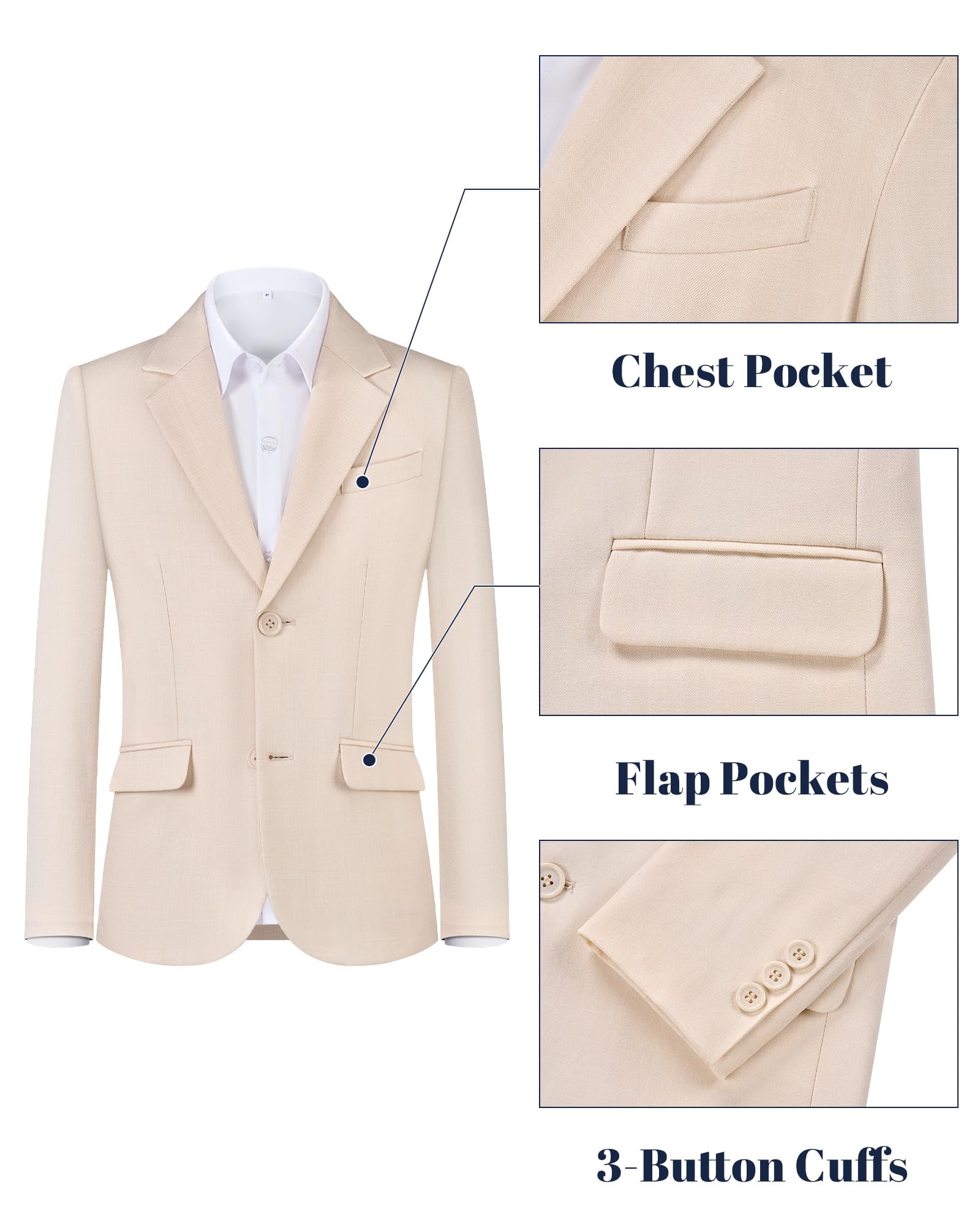 WULFUL Boys' Slim Fit Suit 3 Pieces:Jacket, Pants, Shirt,Summer Suit Set for Teens Boys Wedding Beach