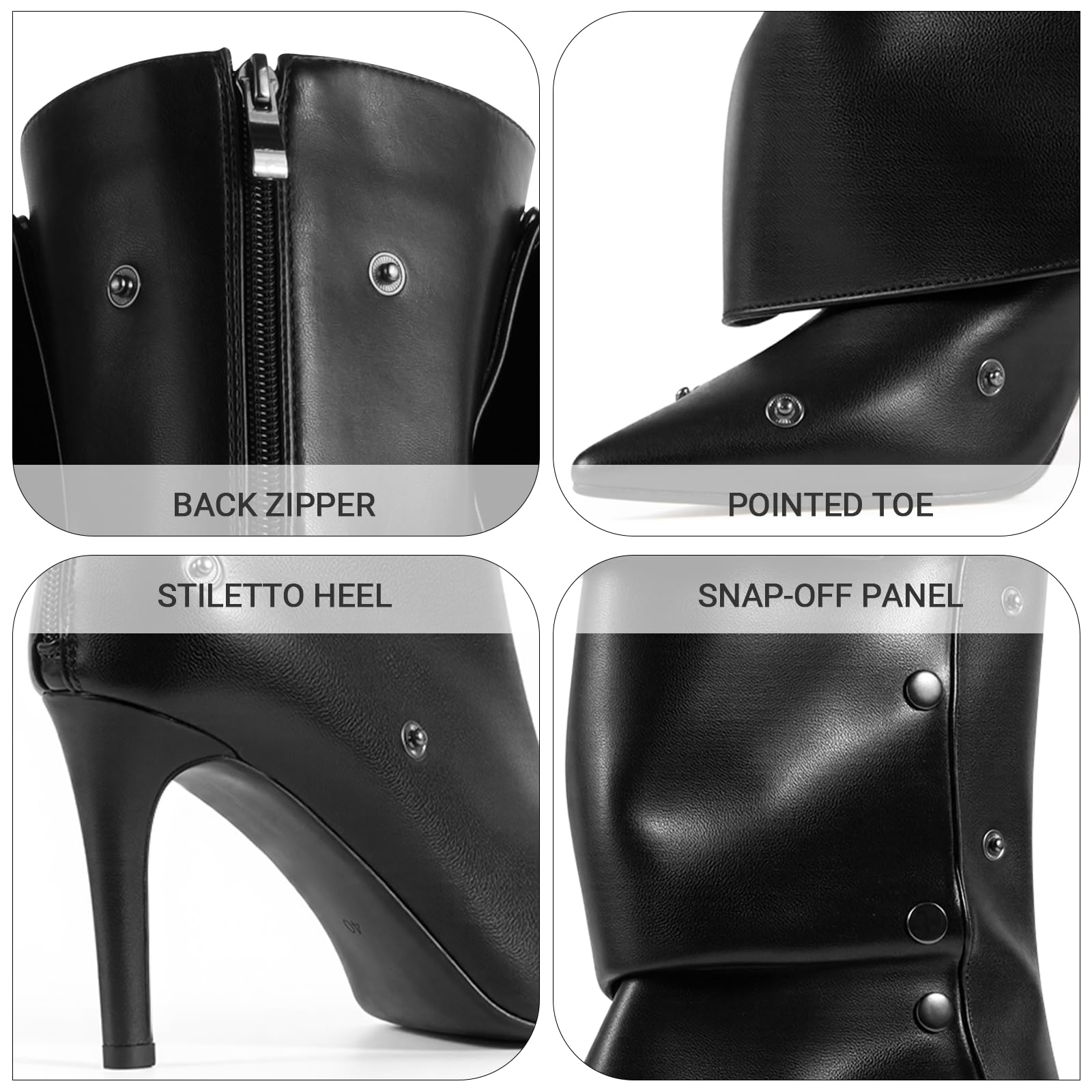 Women's Knee High Shark Boots Pointed Toe High Heels Ruched Stiletto Slouchy Party Boots Detachable Snap-off Panel