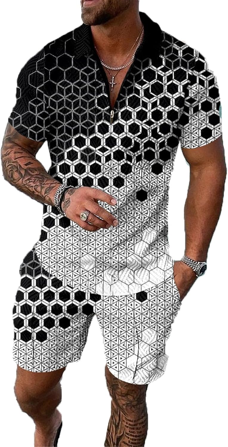 Mens Short Sets 2 Piece Outfits Polo Shirt Fashion Summer Tracksuits Casual Set Short Sleeve and Shorts Set for Men