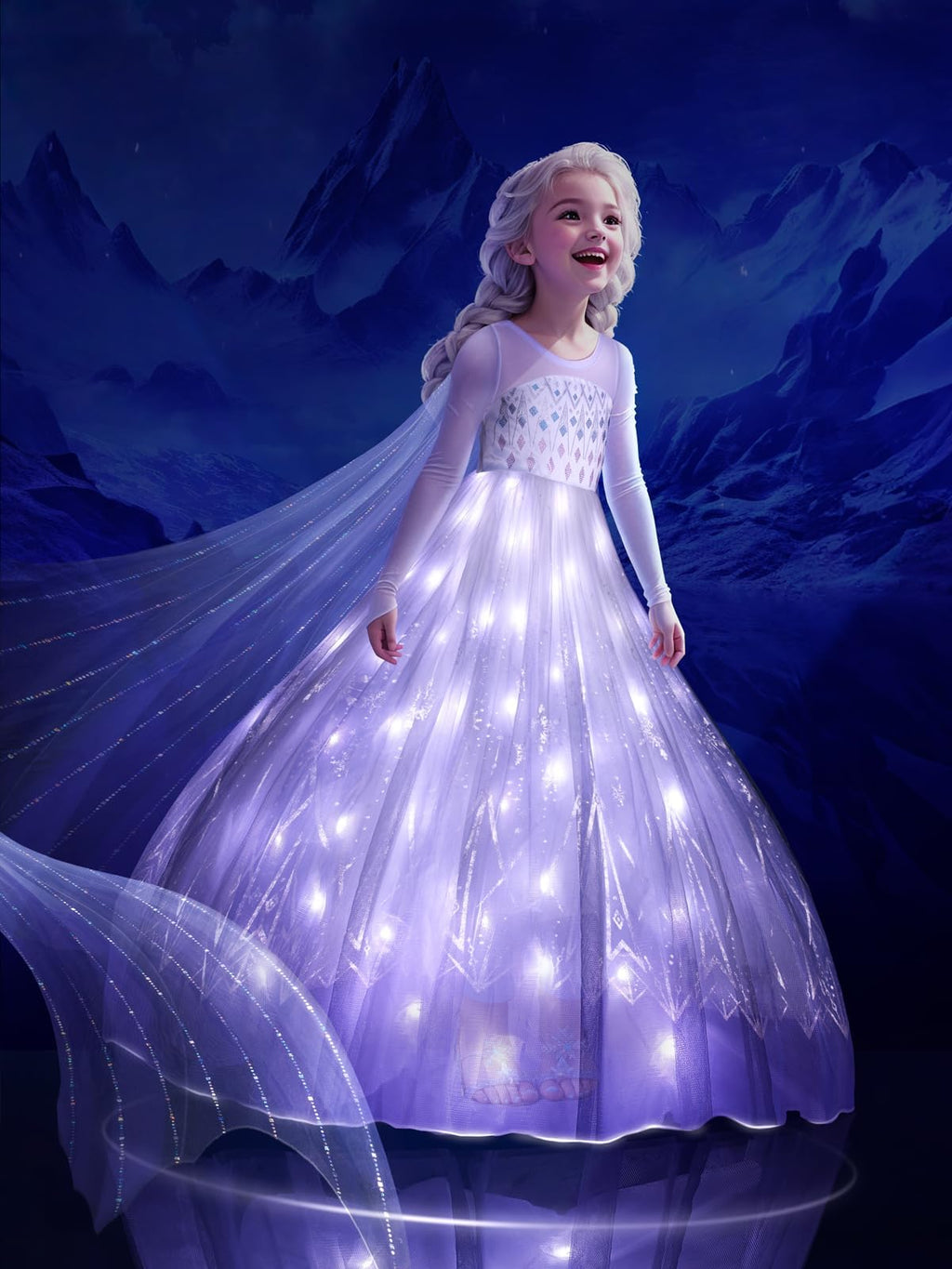 Princess Costume for Girls, RGB Light Up Princess Dress up Birthday Syncs Music App Control, Halloween costume 3-9