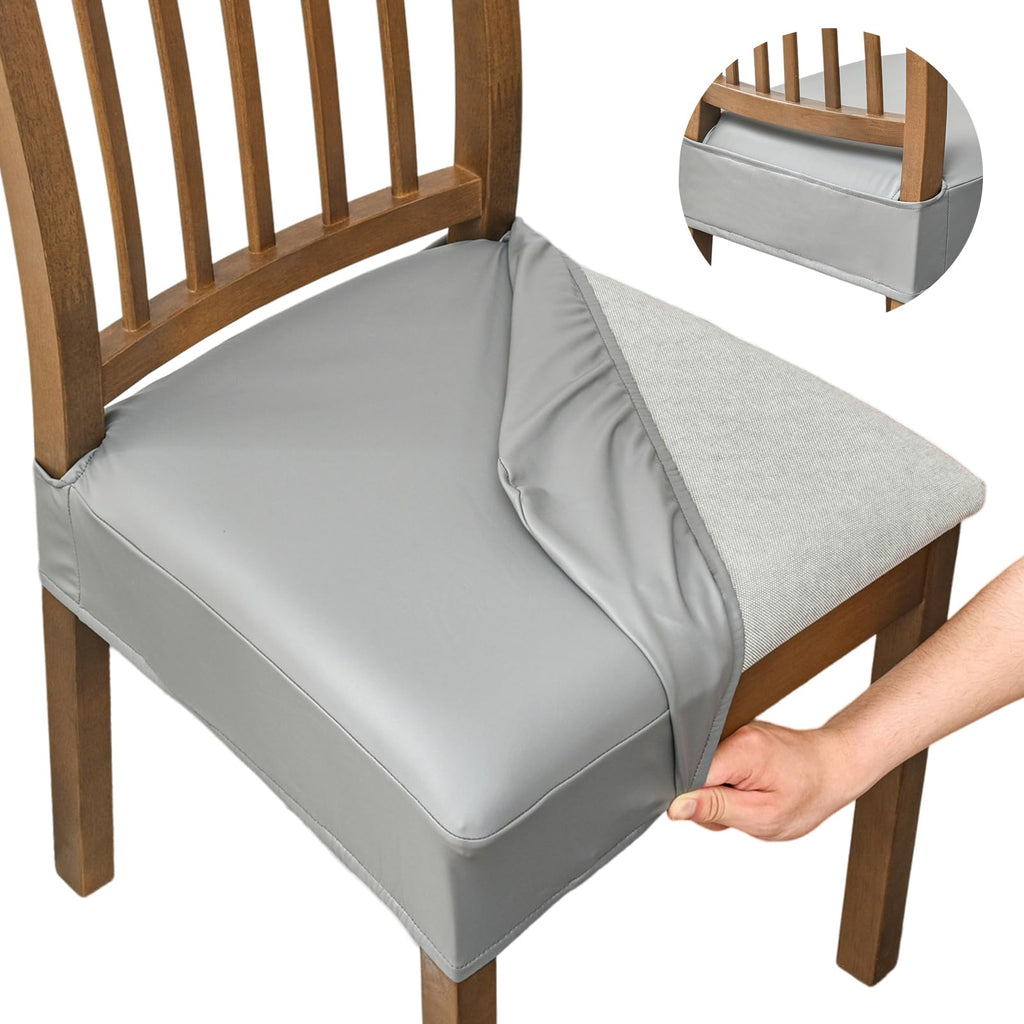 NILUOH Waterproof Seat Covers for Dining Room Chairs Set of 6, Pu Leather Chair Seat Slipcovers Dining Chair Cover Removable Washable Chair Protctor Cover, Rear Covers (PU-Coffee)