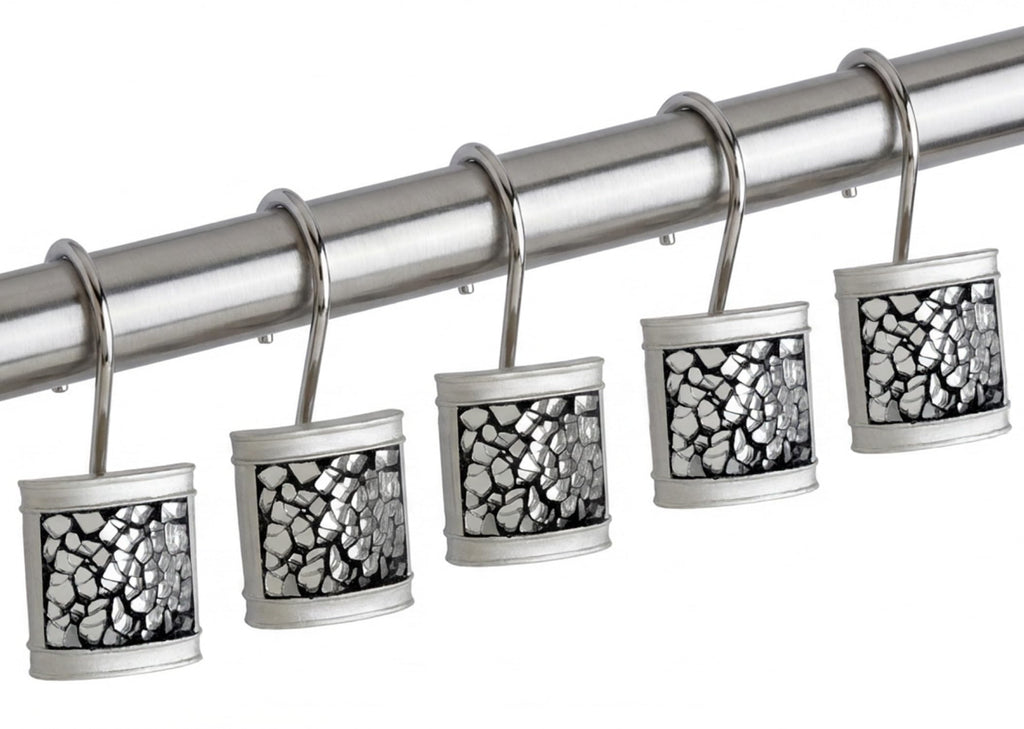 Creative Scents Crackled Glass Silver Bathroom Accessory Set – 4-Piece Vanity Set Includes: Lotion Soap Dispenser, Toothbrush Holder, Tumbler, and Soap Dish