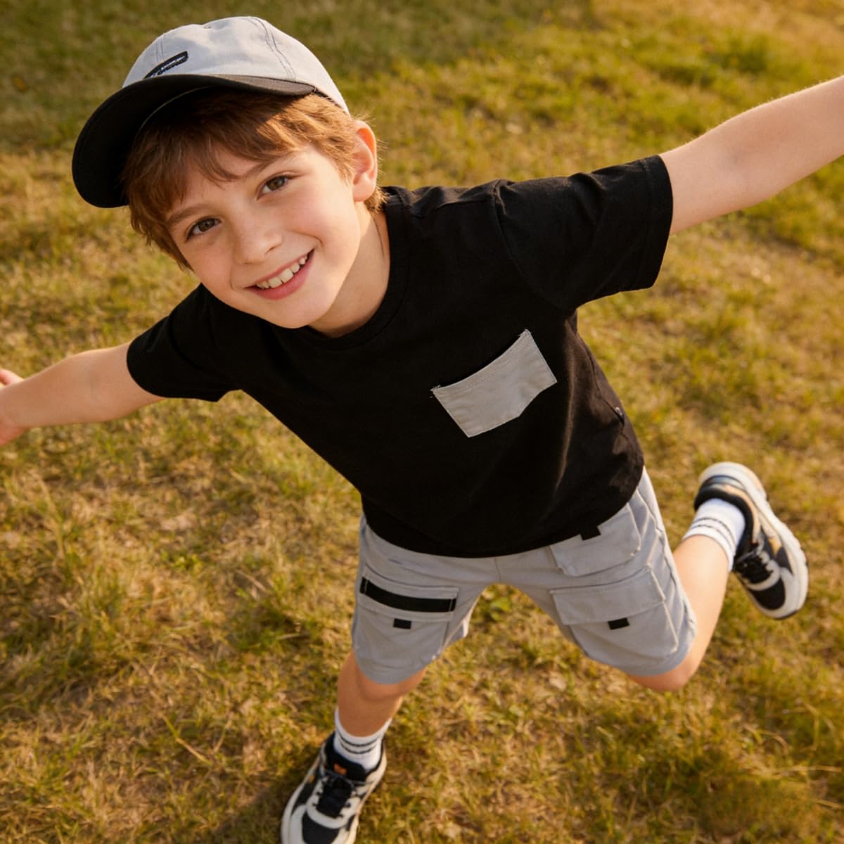 Azmxynol Tween Boys Clothes Daily Casual Short Sleeve Top + Cargo Shorts 2 Pieces Outfit Set, Size 6-14 Years