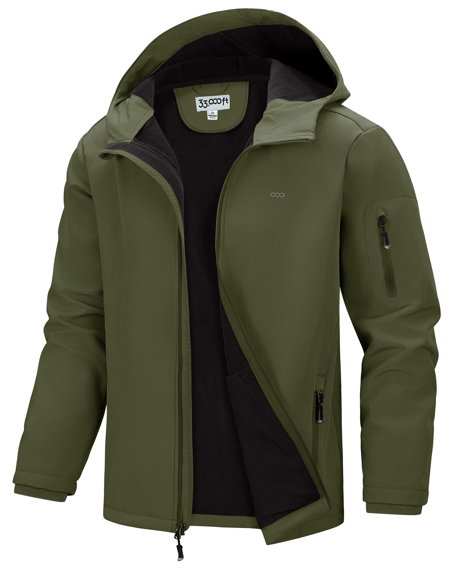 33,000ft Men's Hooded Softshell Jacket Waterproof Lightweight Insulated Windbreaker Fleece Lined Rain Shell Jacket