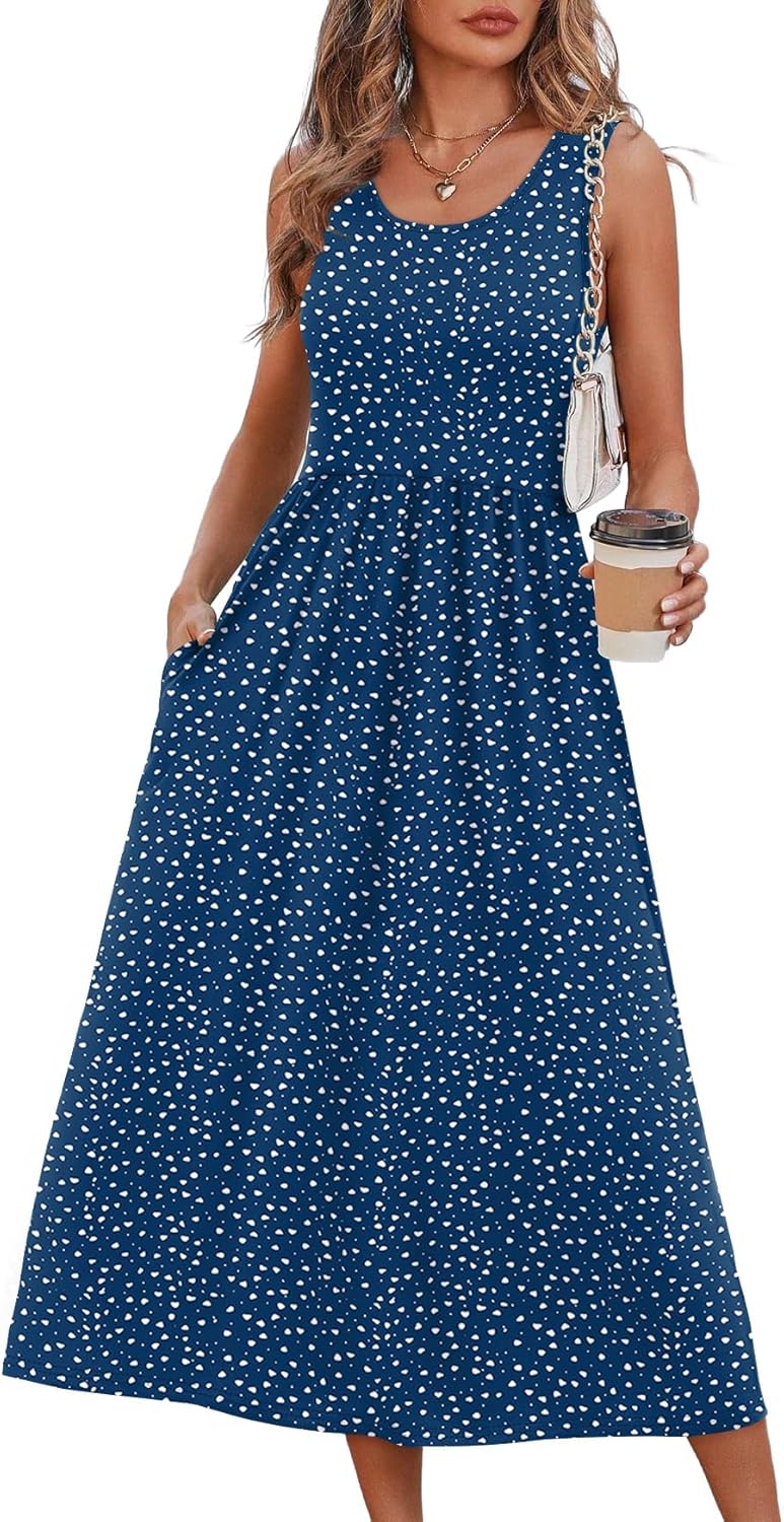 WIHOLL Summer Dresses for Women Flowy Casual Midi Dress Beach Vacation Sundresses with Pockets