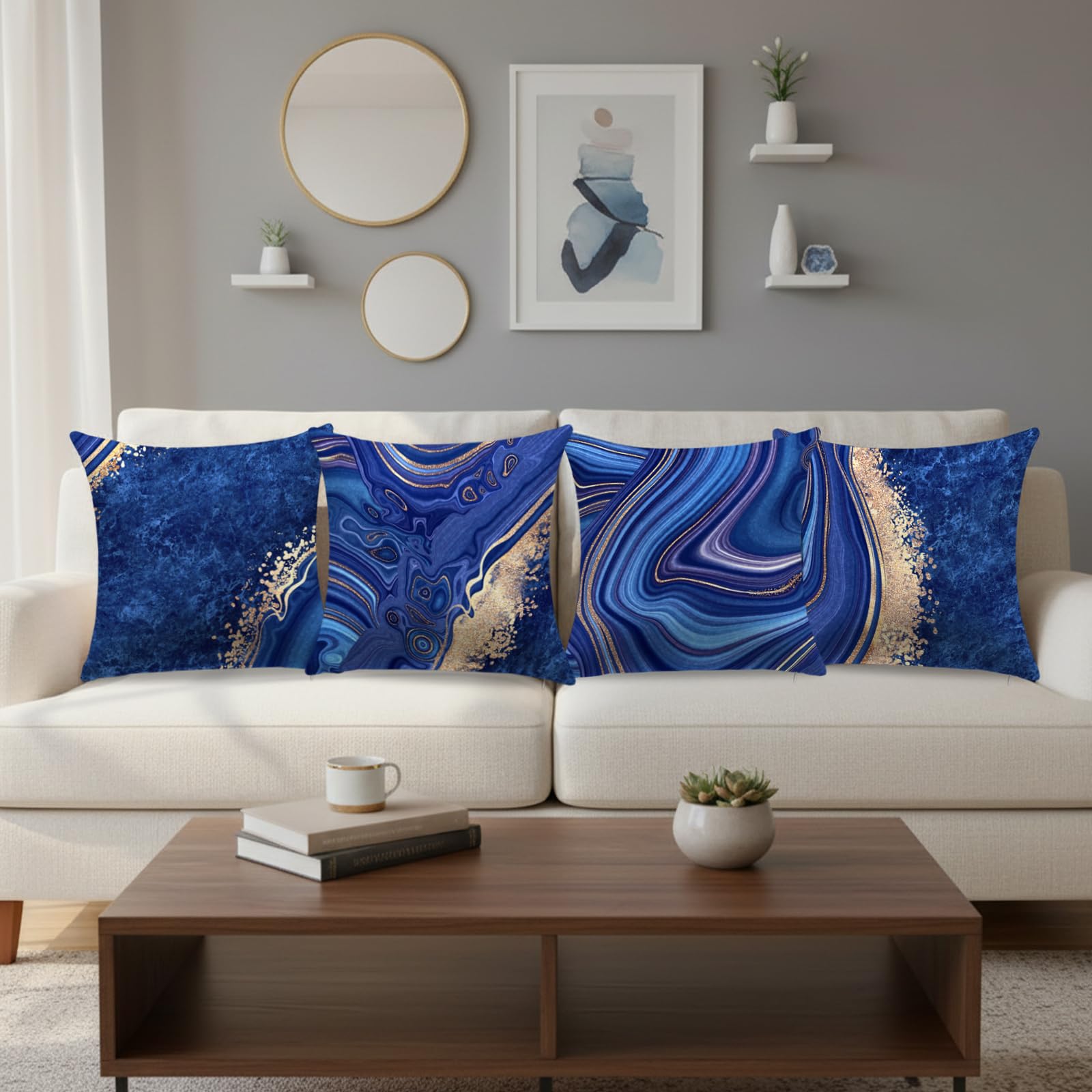 18 x 18 inch Set of 4 Decorative Pillow Covers Grey Marble Texture Throw Pillow Covers Living Room Decor Square Cushion Covers for Modern Styles Abstract Home Bedroom Couch Chair Sofa Pillow Cases