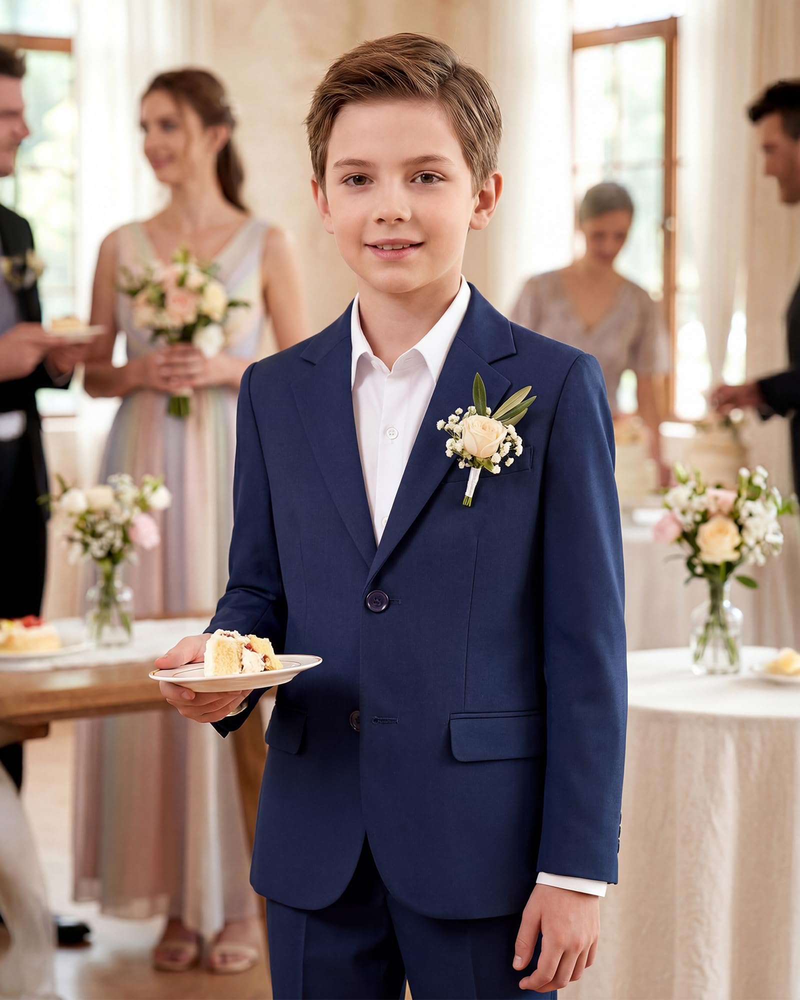 WULFUL Boys' Slim Fit Suit 3 Pieces:Jacket, Pants, Shirt,Summer Suit Set for Teens Boys Wedding Beach