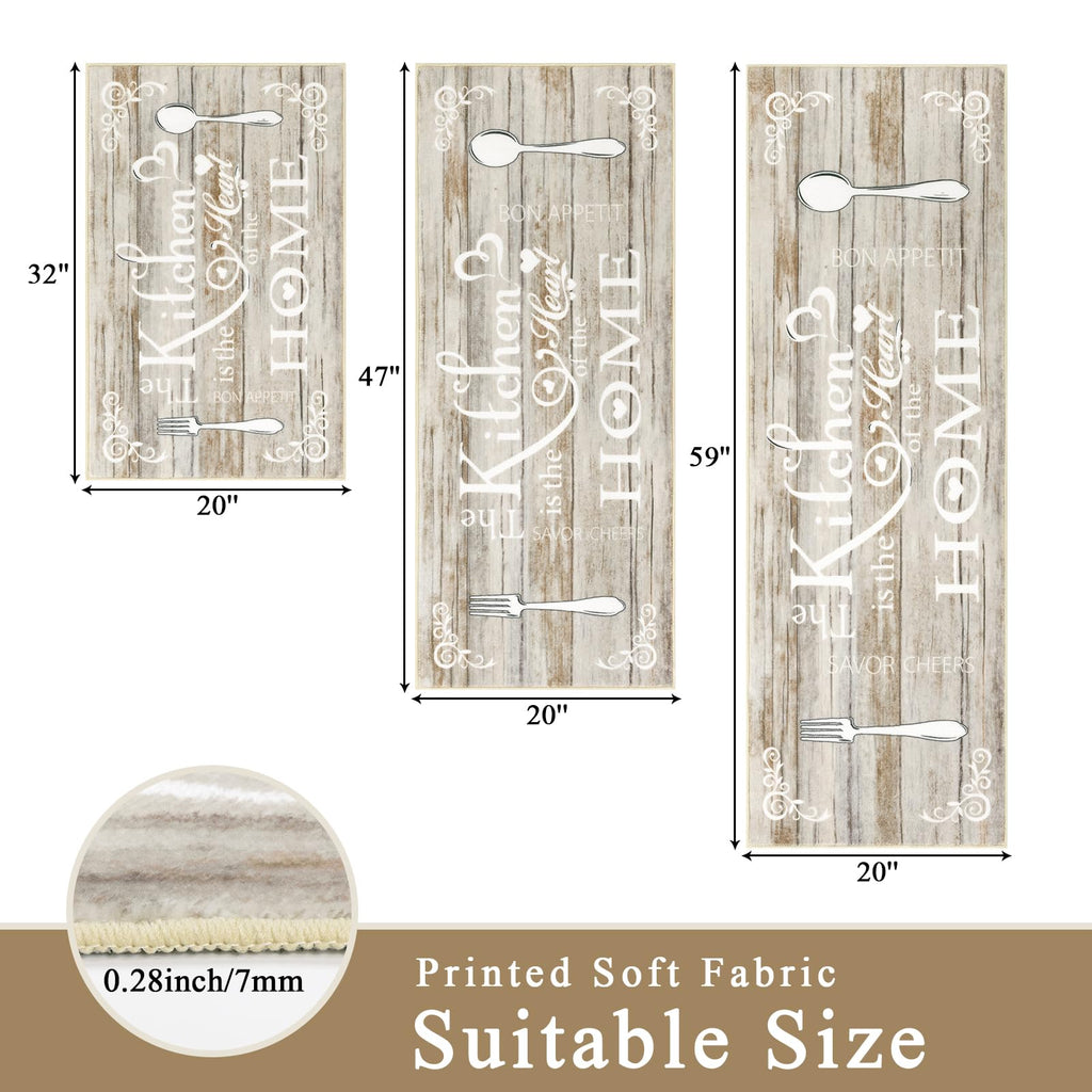 Vaukki Boho Kitchen Rug Sets 3 Pieces, Washable Kitchen Mats for Floor, Non Slip Soft Kitchen Area Rug Floor Mat for Kitchen, Laundry Room and Hallway (Grey and Beige, 20''x32''+20''x47''+20''x59'')