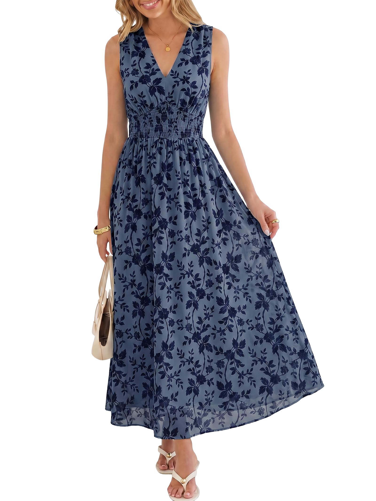 ANRABESS Womens Summer Floral Maxi Dress, A Line Tulle,Elegant for Wedding Guest & Beach Vacation,Flowy Casual Boho Outfits