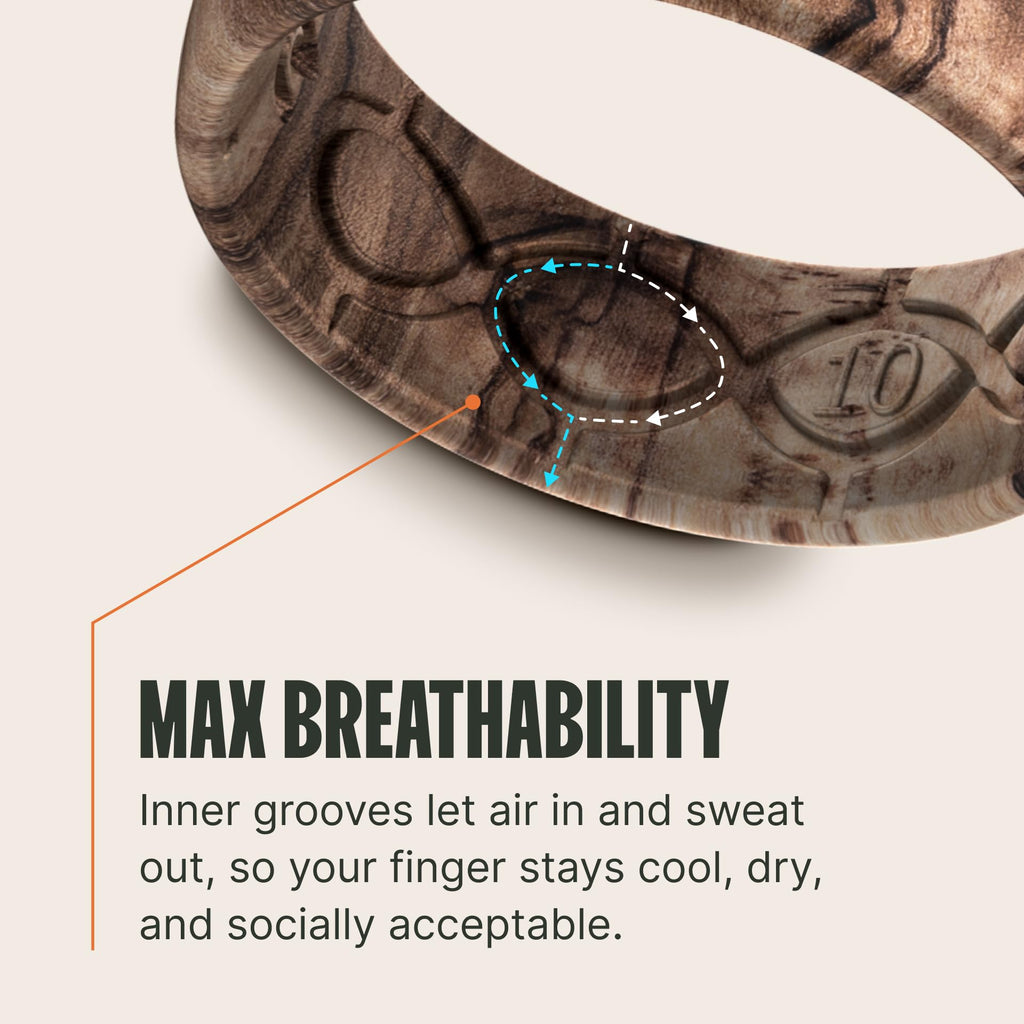 Groove Life Mossy Oak Camo Silicone Ring Breathable Rubber Wedding Rings for Men and Women, Unique Design, Comfort Fit Ring
