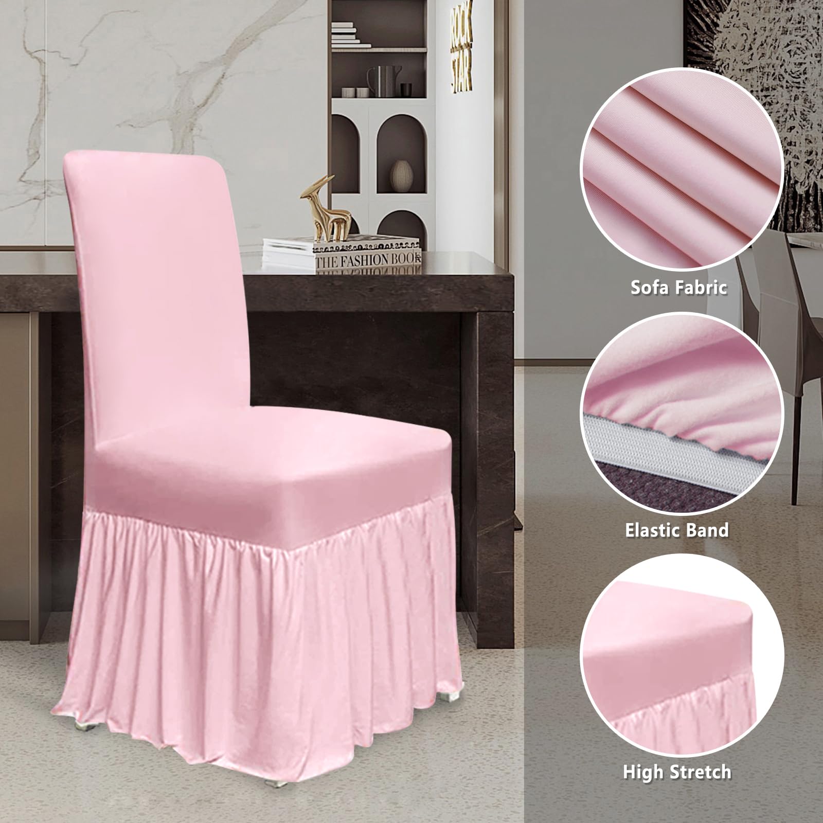 molasofa Chair Covers for Dining Room Set of 6 Stretch Chair Slipcovers with Skirt for Kitchen Seat Protectors Wedding Banquet Decor Kids Pets Spandex Fabric Washable (6pcs, Brown)