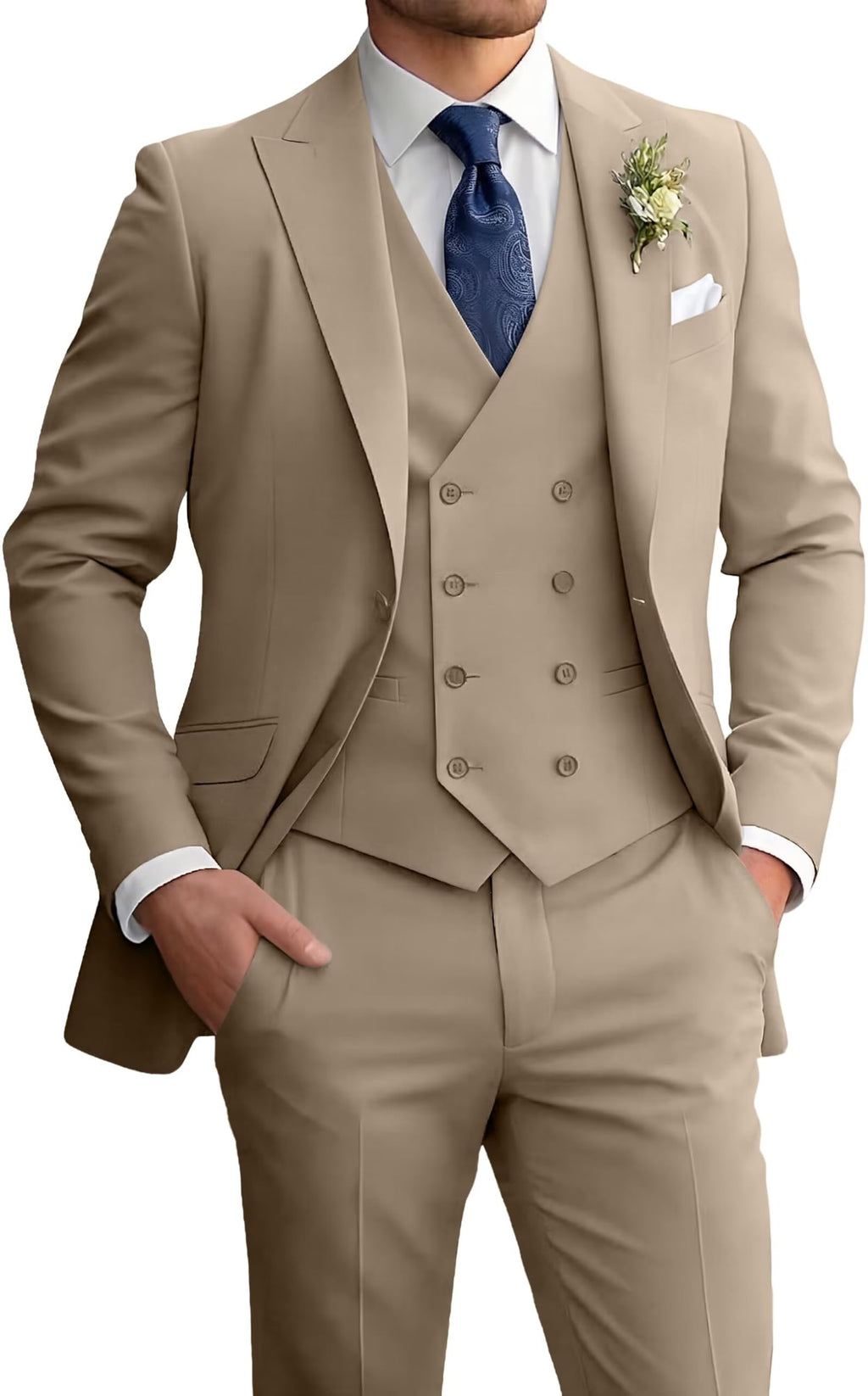 Mens Suit 3 Piece Double Breasted Suit Men Formal Business Tuxedos Blazer Vest Pants Set for Wedding Party Dinner