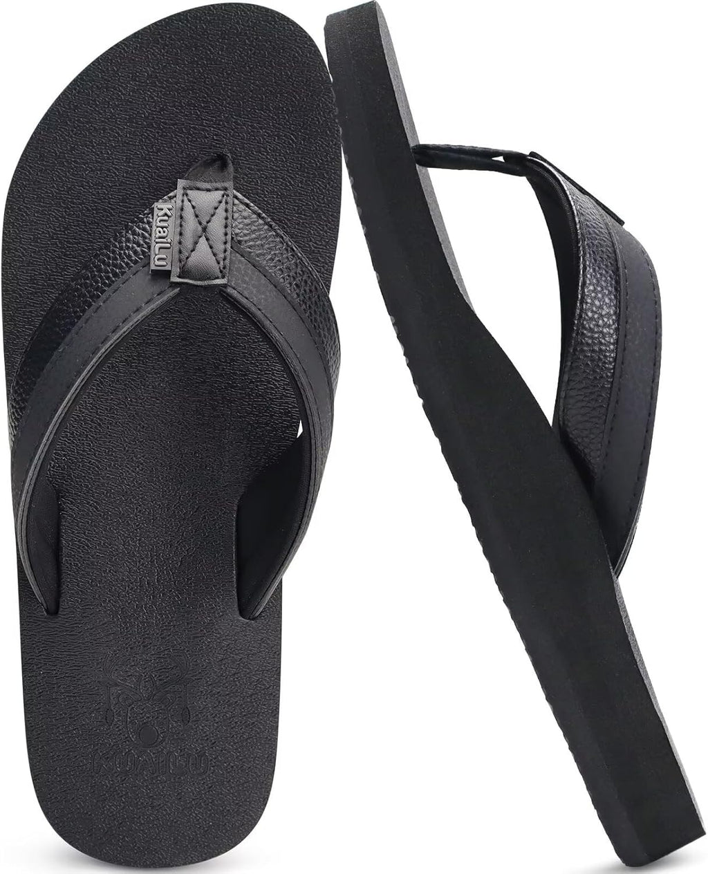 KuaiLu Men's Yoga Mat Leather Flip Flops with Arch Support Comfortable Cushion Walking Thong Sandals Slip On Indoor Outdoor