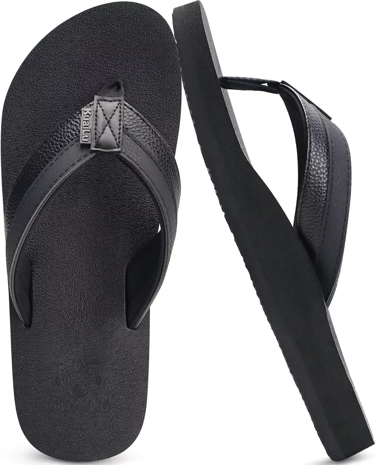 KuaiLu Men's Yoga Mat Leather Flip Flops with Arch Support Comfortable Cushion Walking Thong Sandals Slip On Indoor Outdoor