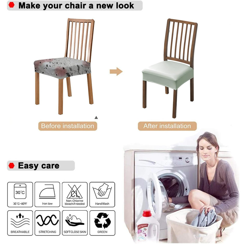NILUOH Waterproof Seat Covers for Dining Room Chairs Set of 6, Pu Leather Chair Seat Slipcovers Dining Chair Cover Removable Washable Chair Protctor Cover, Rear Covers (PU-Coffee)