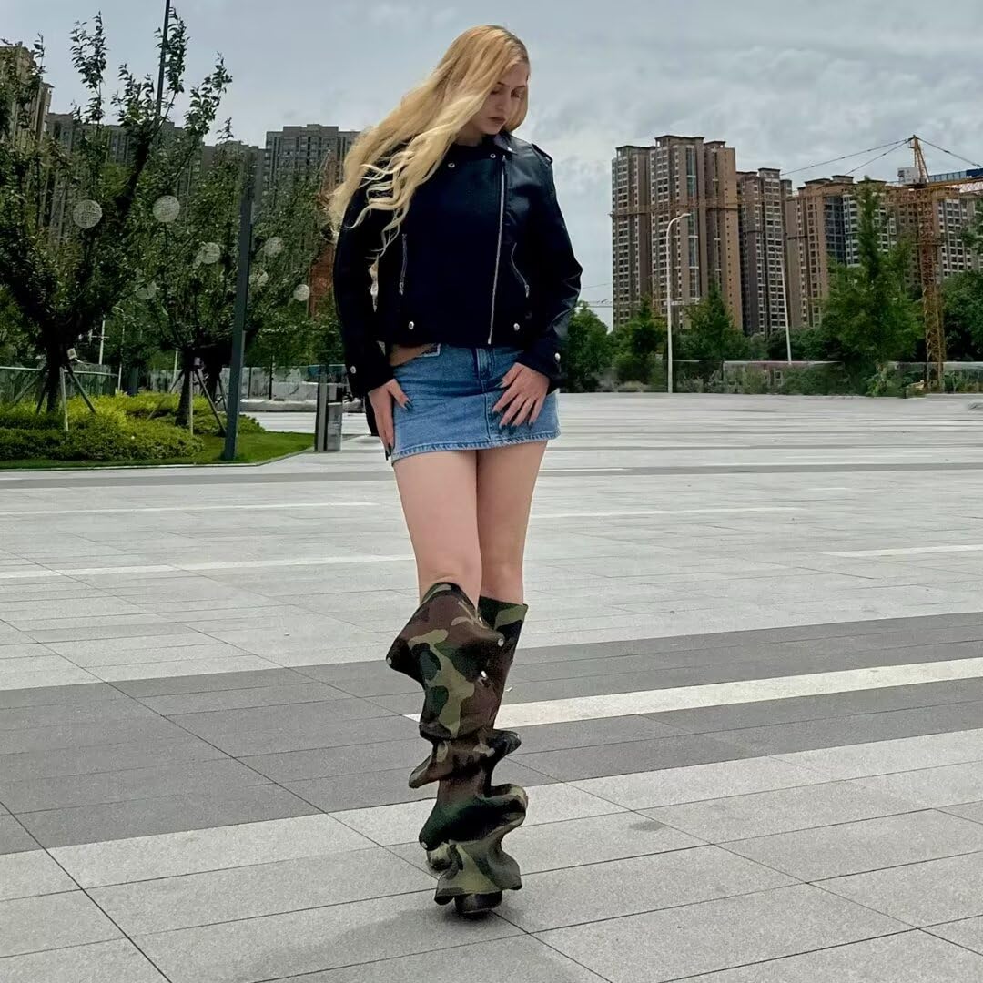 Women's Knee High Shark Boots Pointed Toe High Heels Ruched Stiletto Slouchy Party Boots Detachable Snap-off Panel