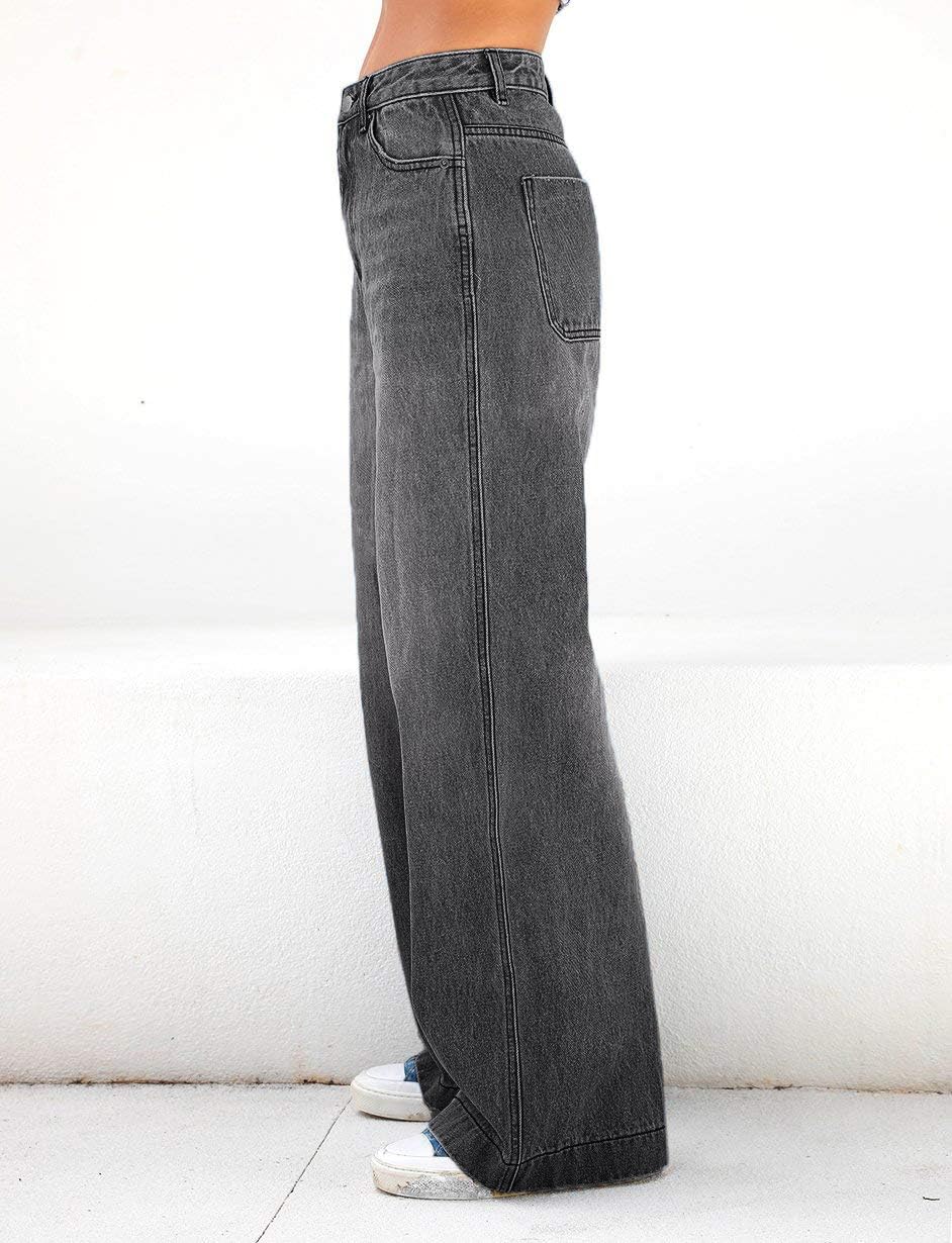 EMMIOL Women Baggy Jeans Mid-Low Waist Boyfriend Streetwear Vintage Jeans Wide Leg Denim Pants