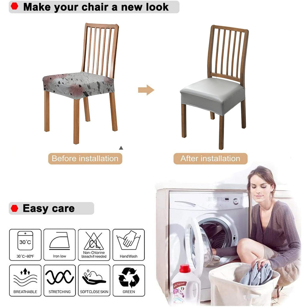 NILUOH Waterproof Seat Covers for Dining Room Chairs Set of 6, Pu Leather Chair Seat Slipcovers Dining Chair Cover Removable Washable Chair Protctor Cover, Rear Covers (PU-Coffee)