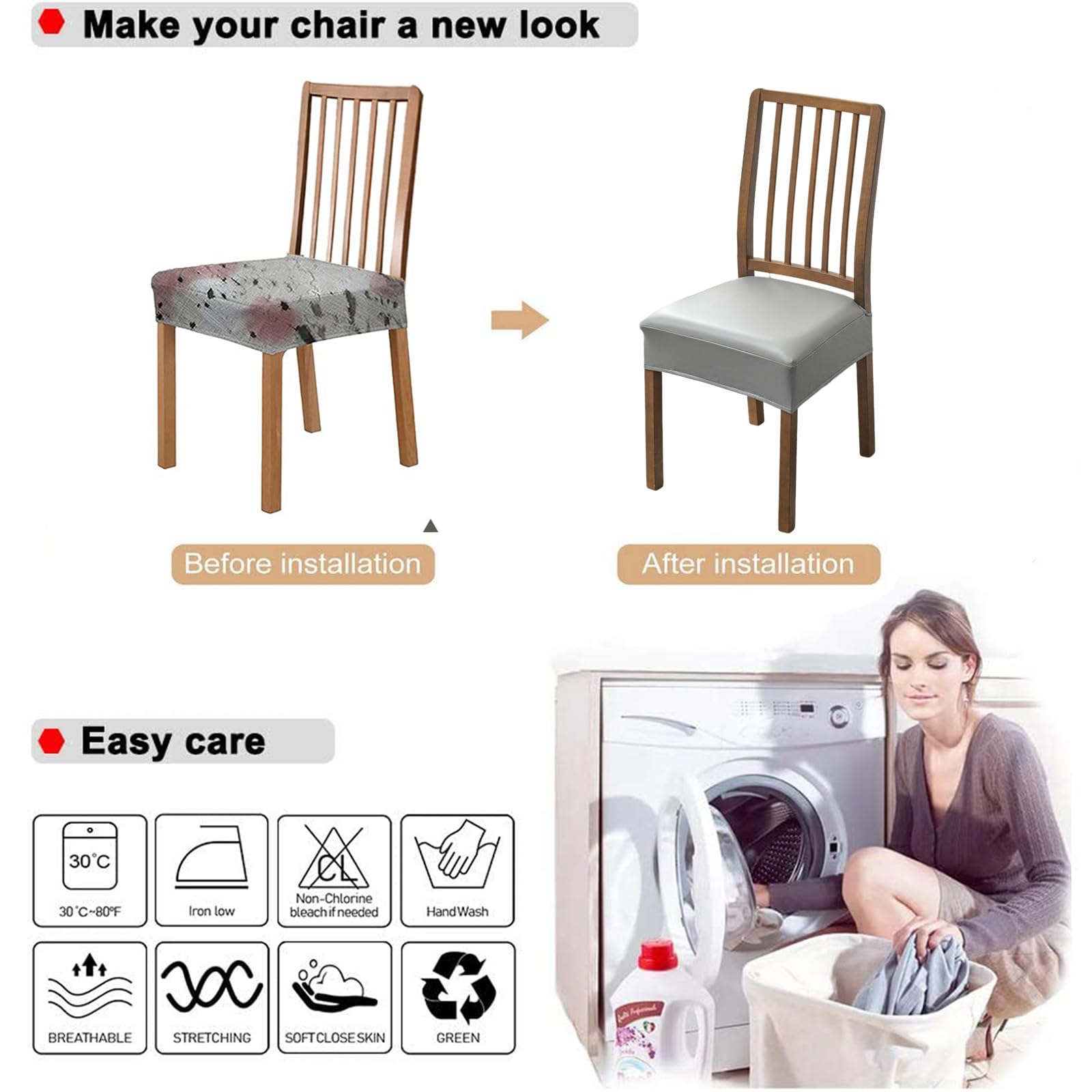 NILUOH Waterproof Seat Covers for Dining Room Chairs Set of 6, Pu Leather Chair Seat Slipcovers Dining Chair Cover Removable Washable Chair Protctor Cover, Rear Covers (PU-Coffee)