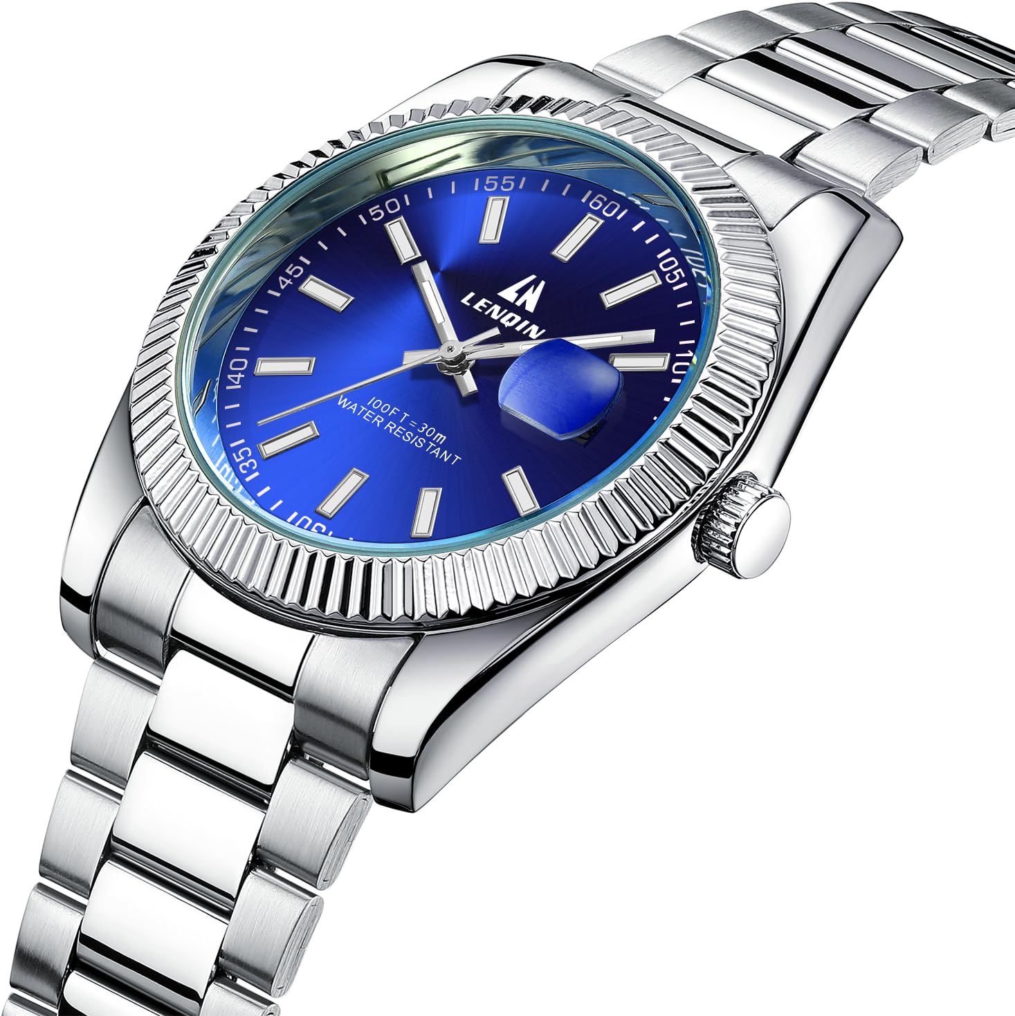 LN LENQIN Mens Watches Waterproof Stainless Steel Watch for Men Analog Quartz Fashion Business Designer Wristwatch